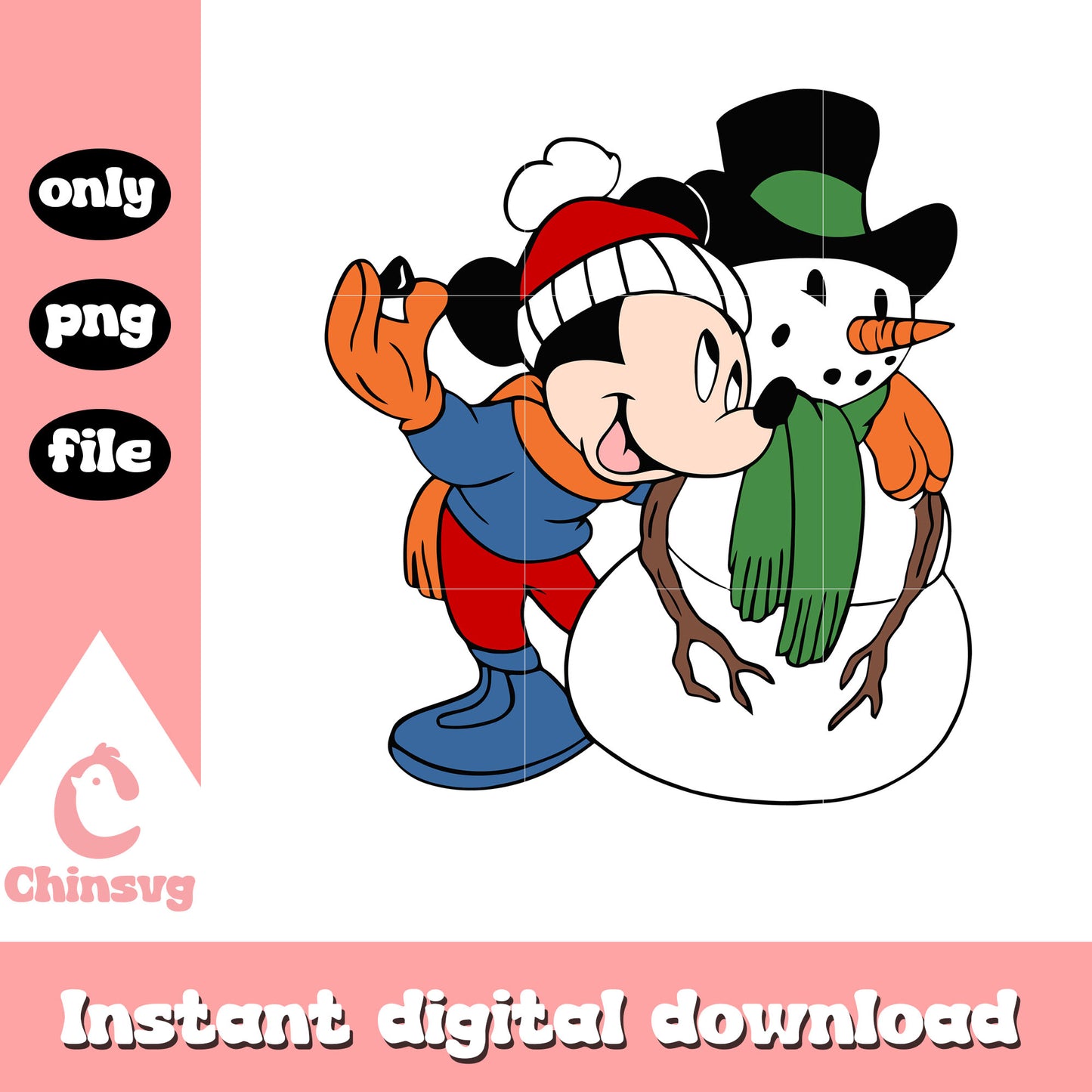 Mickey and snowman merry christmas png, mickey christmas png
