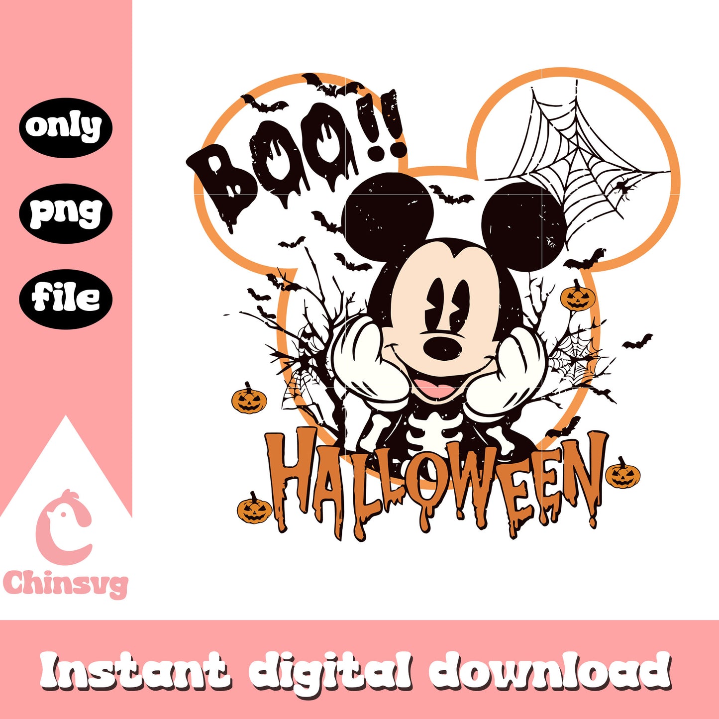 Mickey boo halloween design png, spooky vibes png, happy halloween png