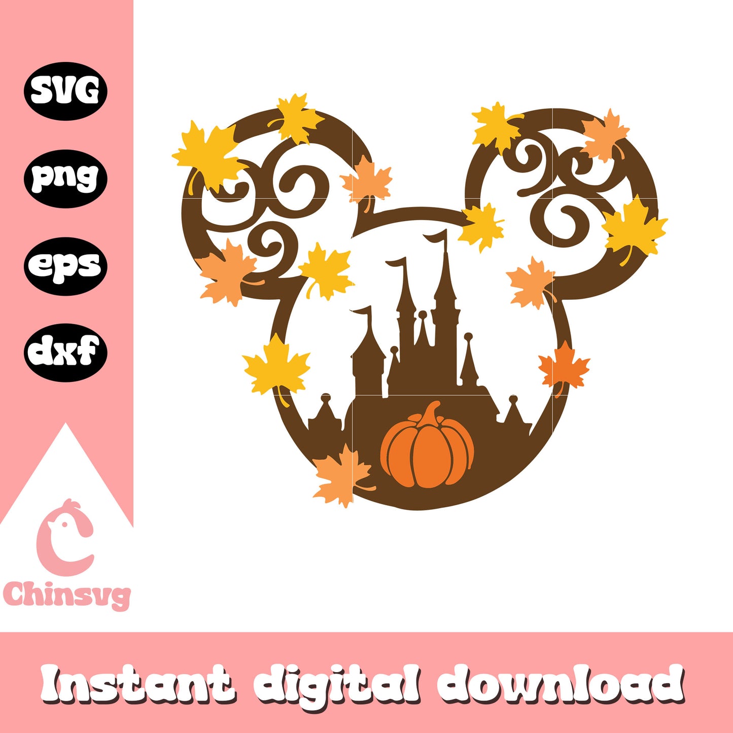 Mickey castle autumn svg, mickey mouse autumn, mickey head svg