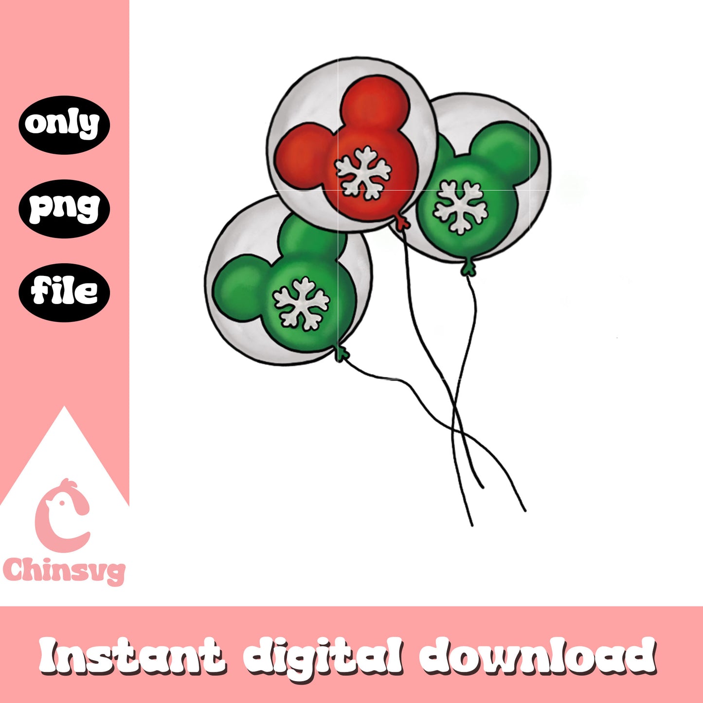 Mickey christmas balloon design png, christmas colors png