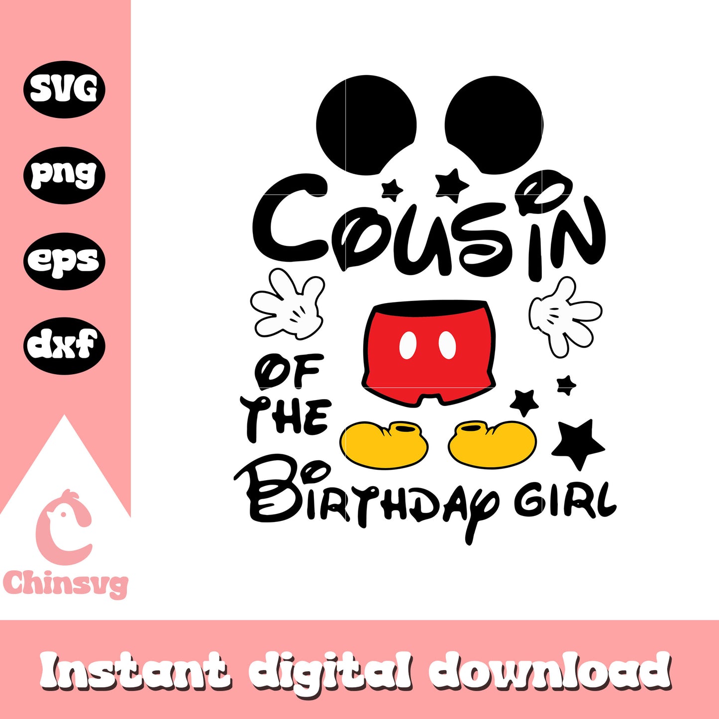Mickey cousin of the birthday girl svg, mickey mouse birthday svg