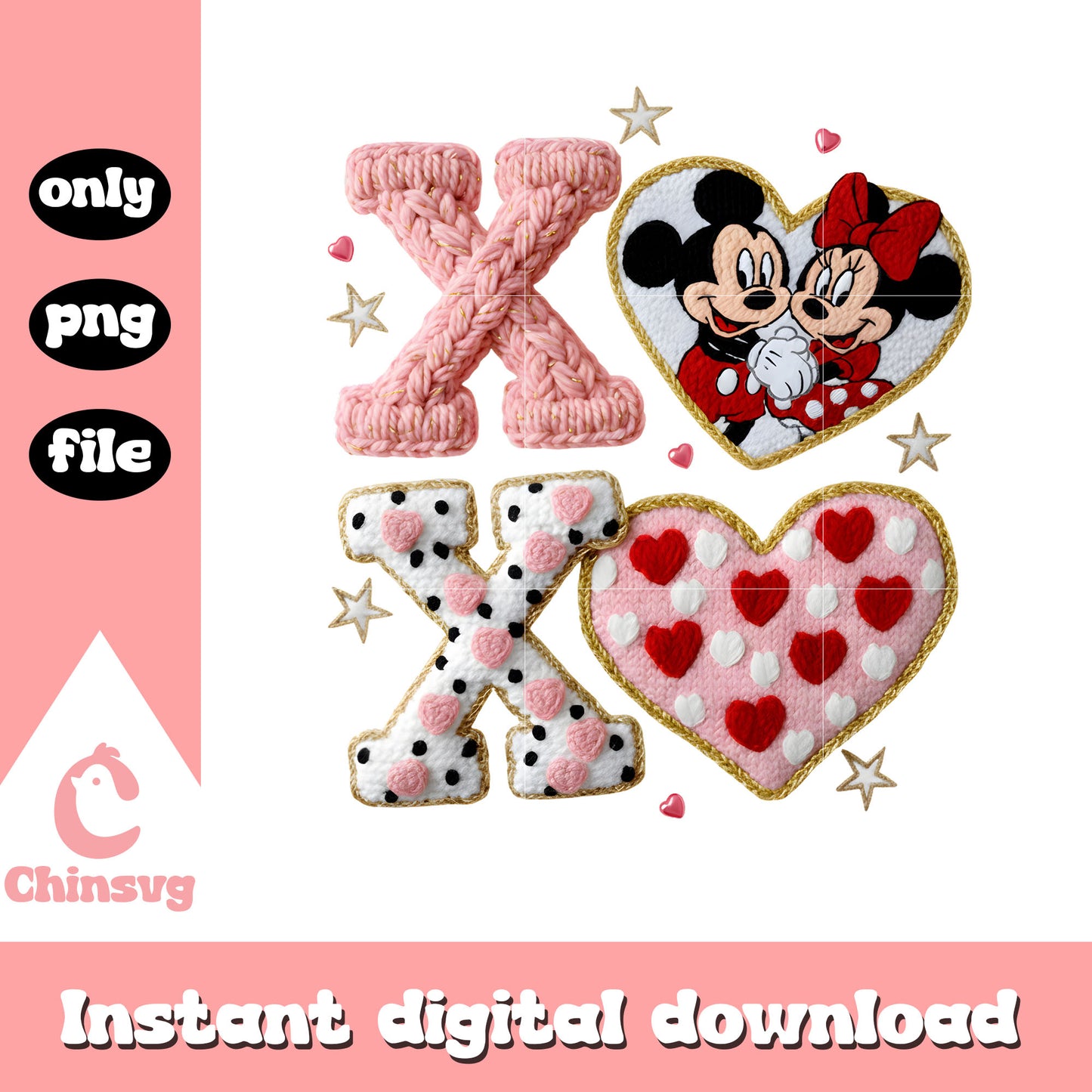 Mickey design xoxo crochet png, disney valentine's day png
