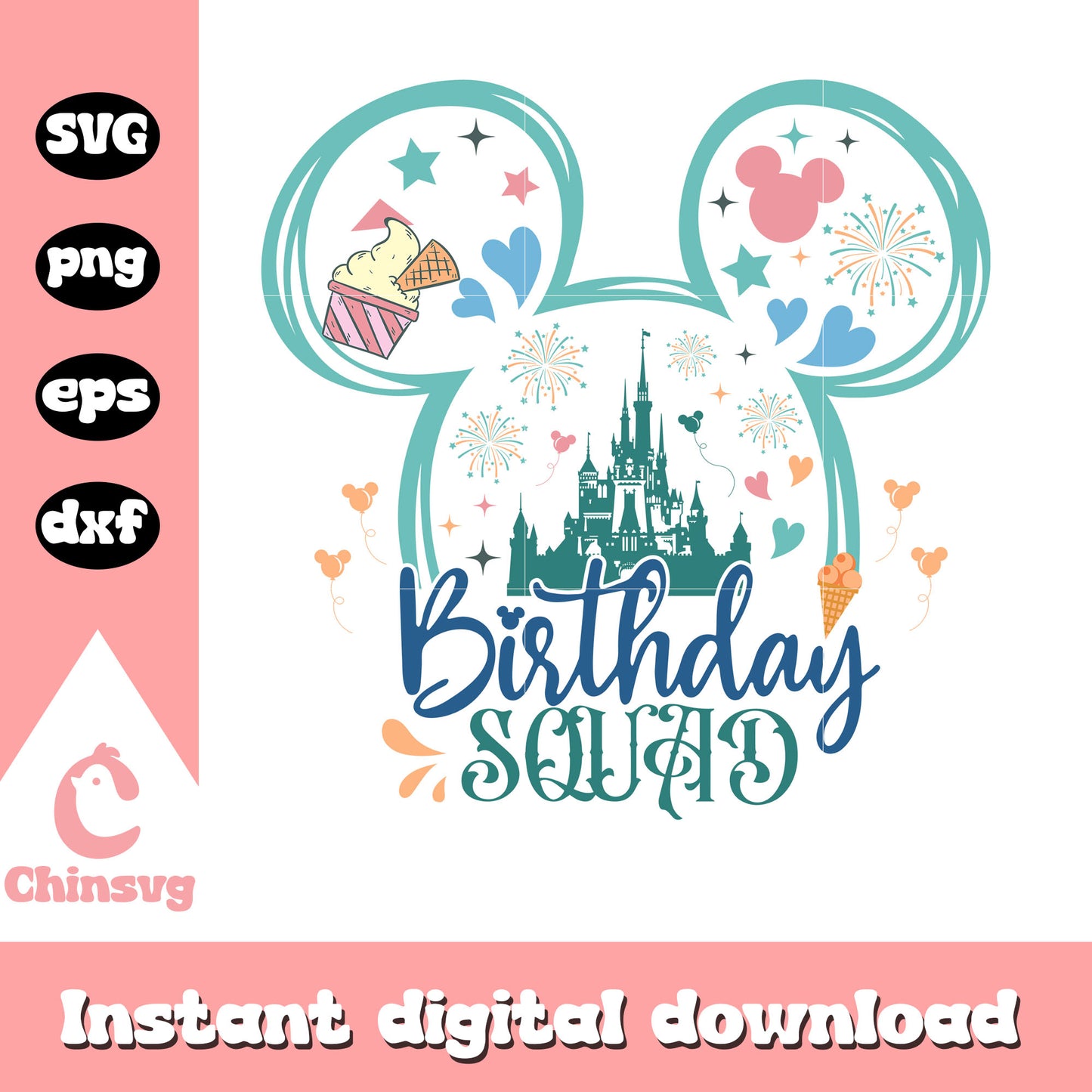 Mickey ears birthday squad svg, mickey mouse birthday, disney castle svg