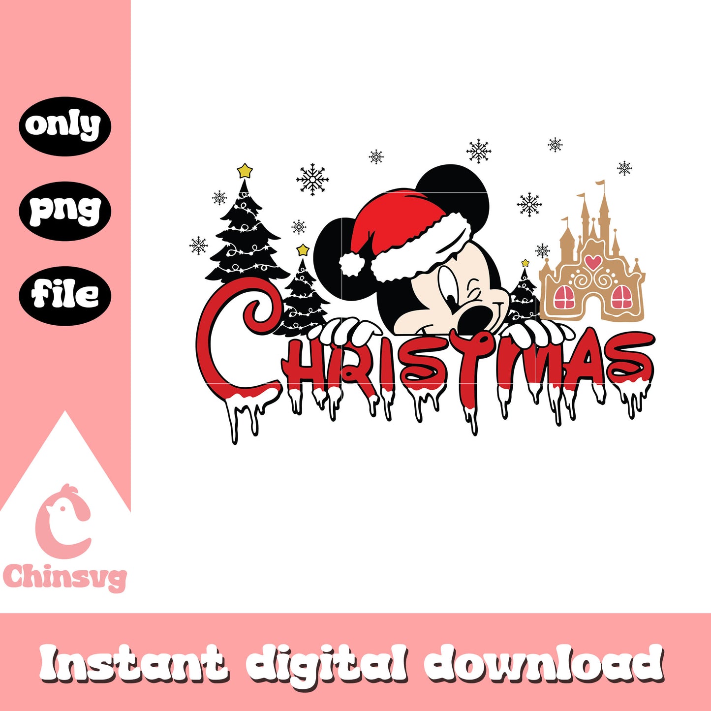Mickey face christmas snow design png, mickey christmas png