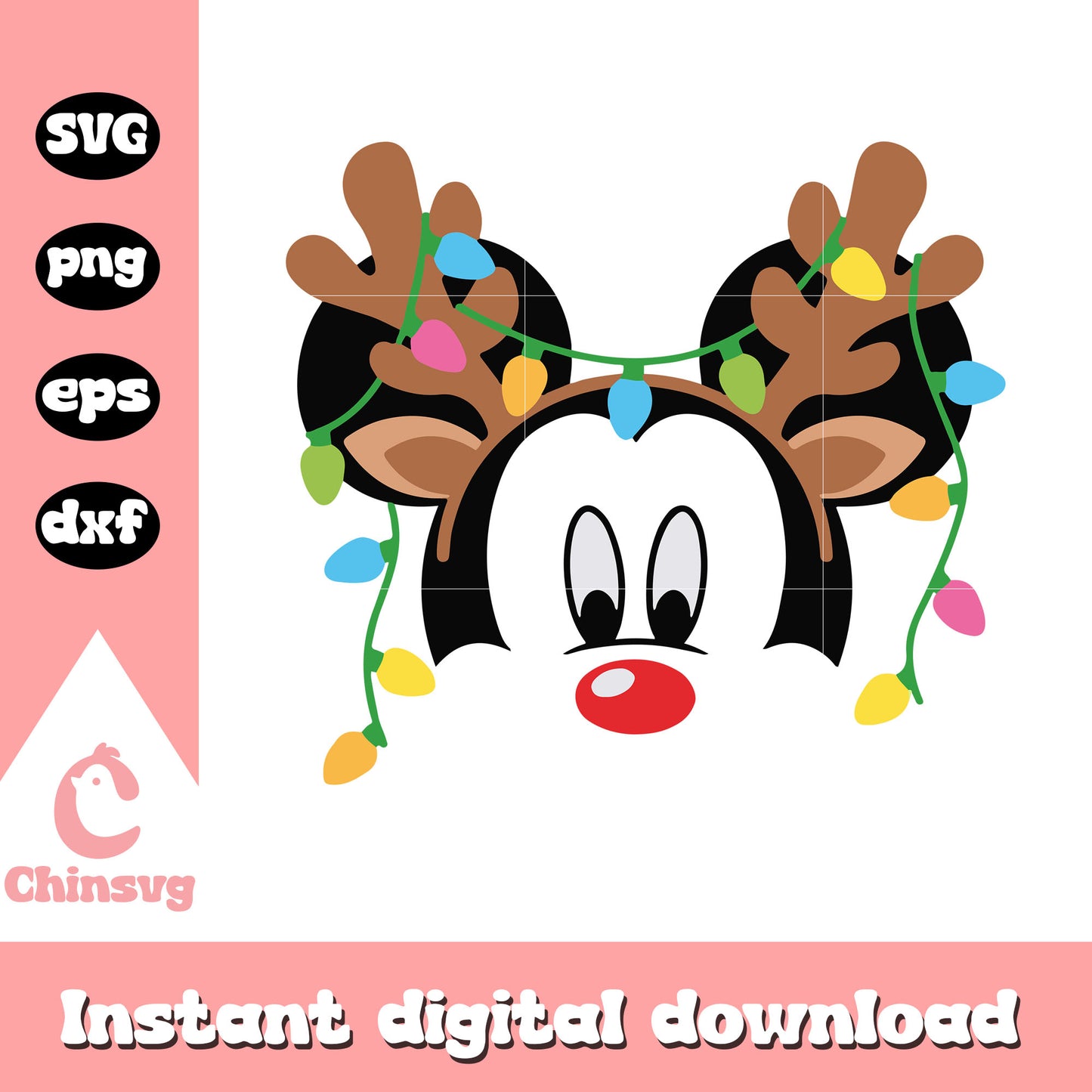 Mickey face reindeer christmas lights svg, mickey ears christmas svg