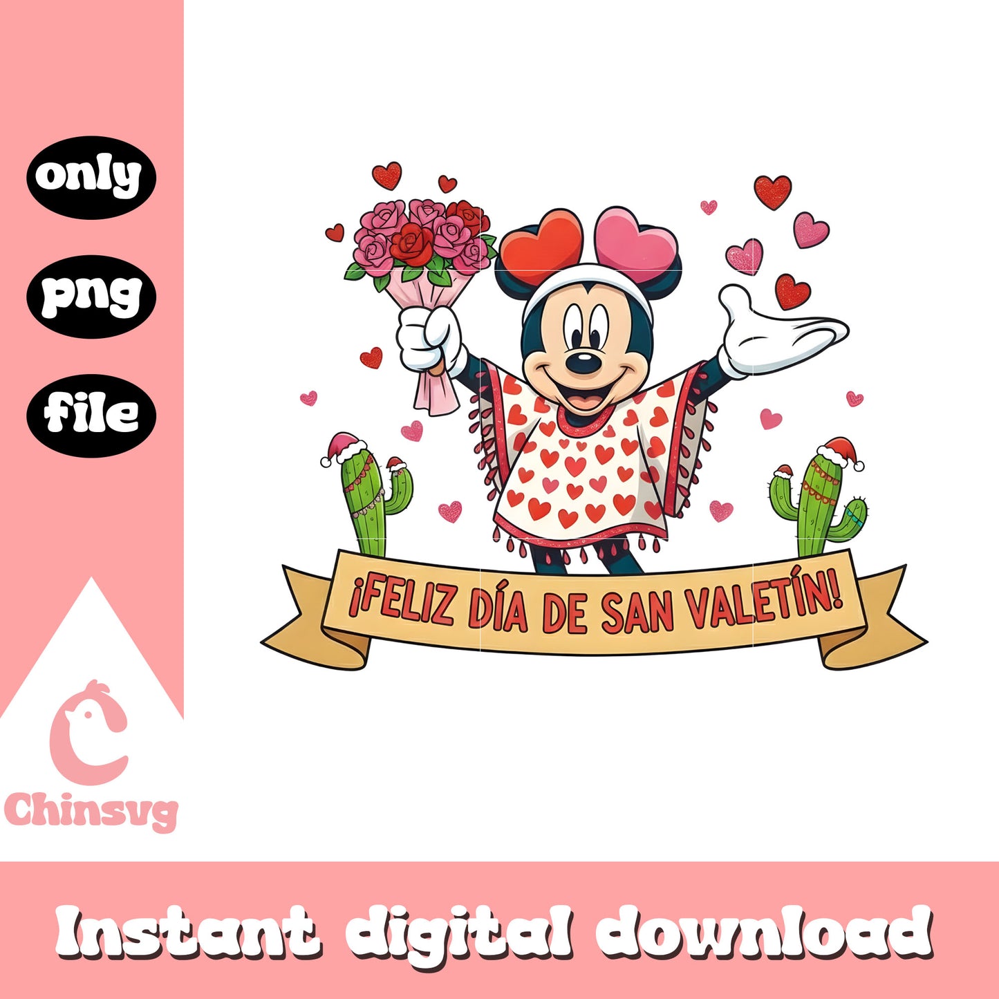 Mickey flower cactus valentine png, valentine's disney png