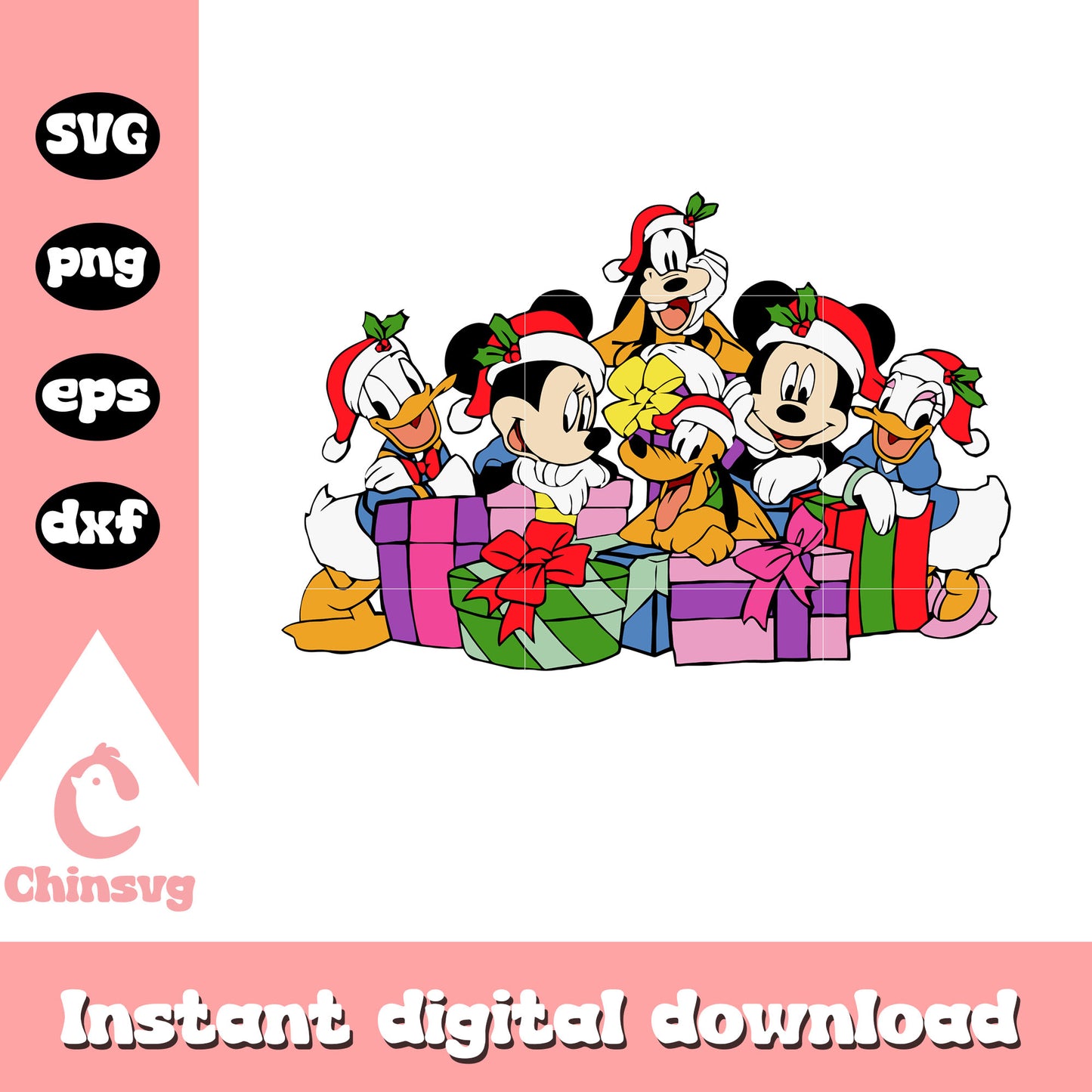 Mickey friends and christmas present svg, mickey and friends svg