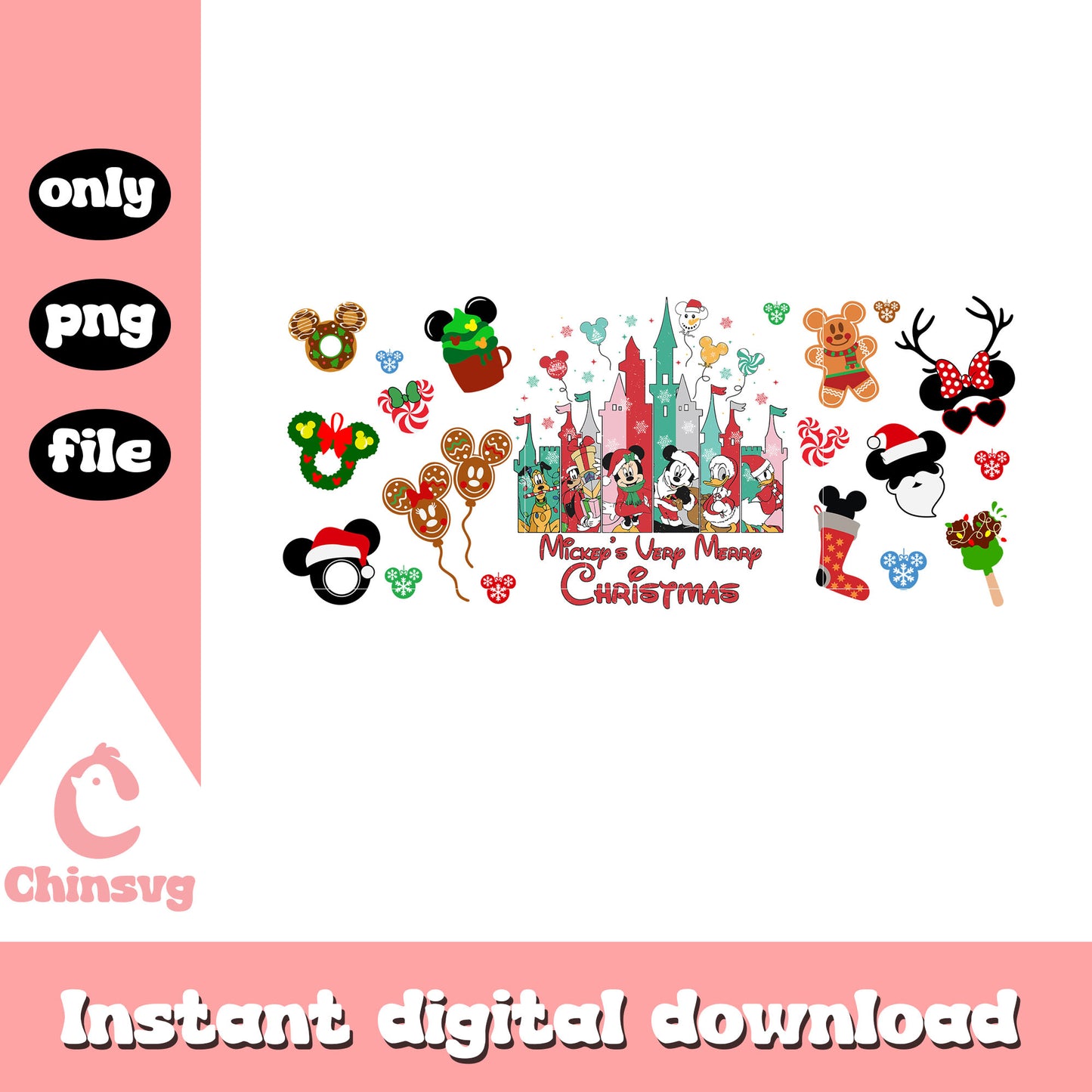 Mickey friends castle christmas ornaments png, disney anime png