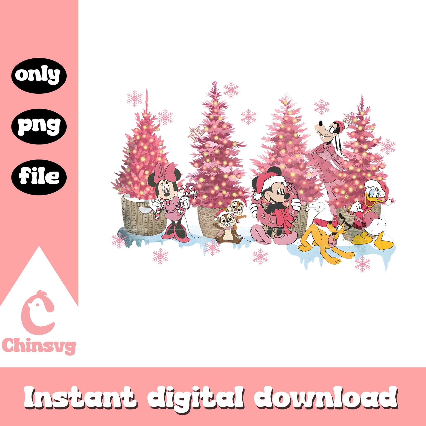 Mickey friends chip dale pink christmas png, happy christmas png