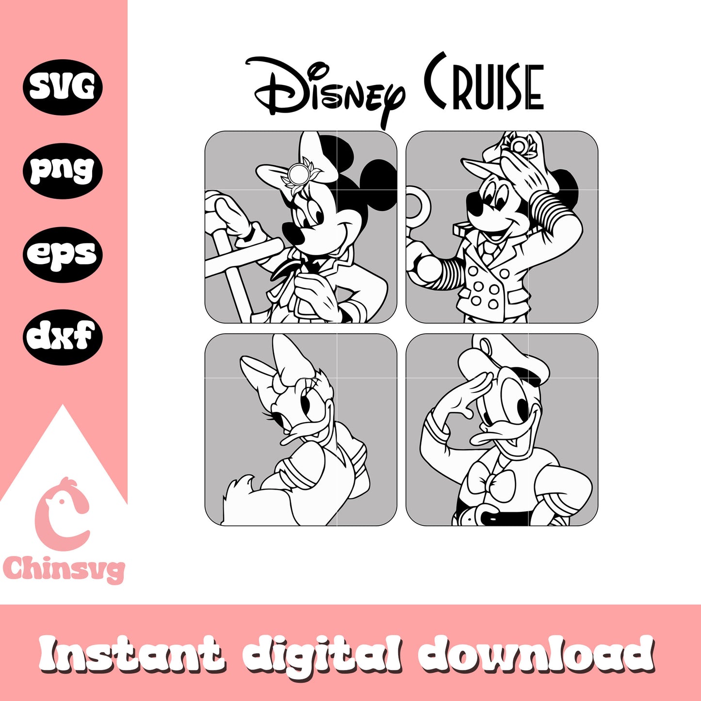 Mickey friends disney cruise black white svg, disney cruise svg