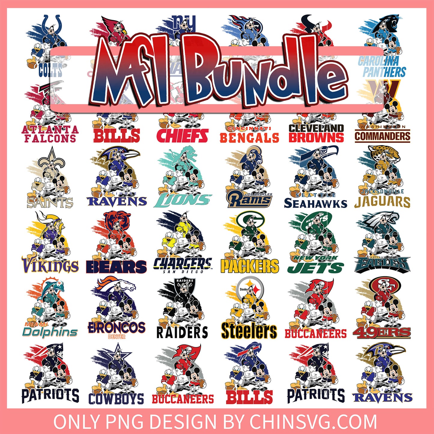 Mickey friends nfl design bundle png, mickey and friends png, nfl teams png