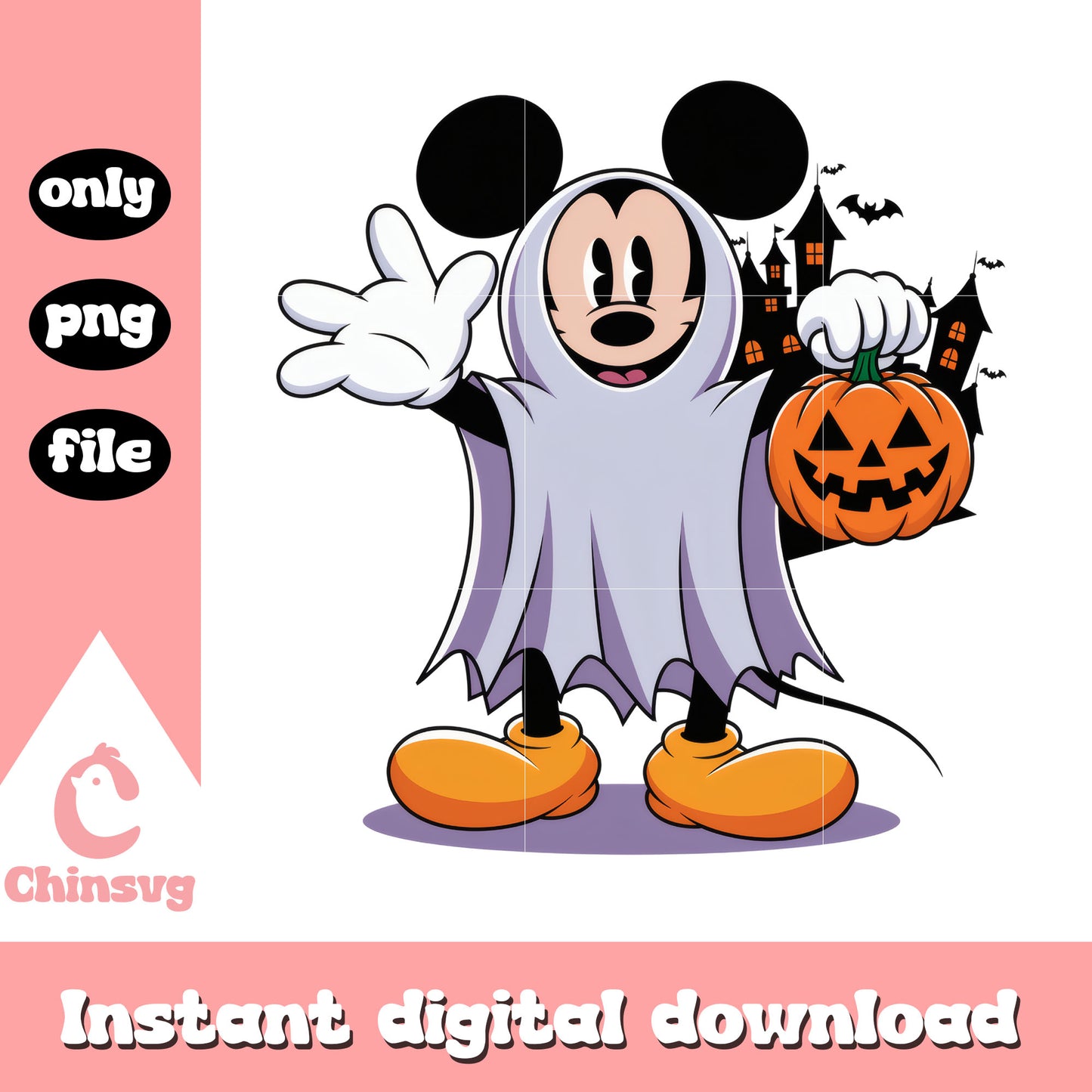 Mickey ghost carry pumpkin candy bag design png, mickey cartoon disney png