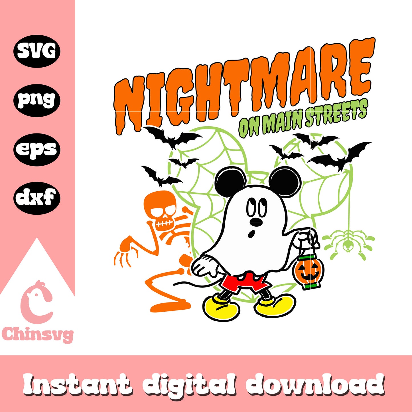 Mickey ghost nightmare on main streets svg, mickey mouse svg, halloween decor svg