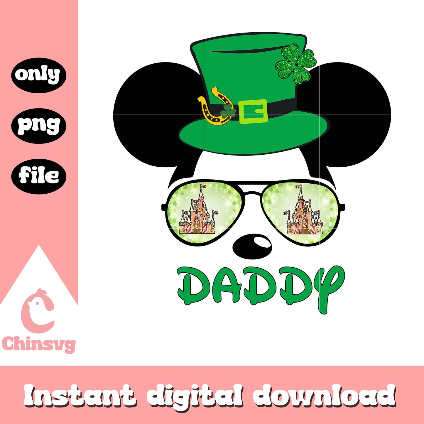 Mickey glasses castle daddy png, happy saint patricks day png