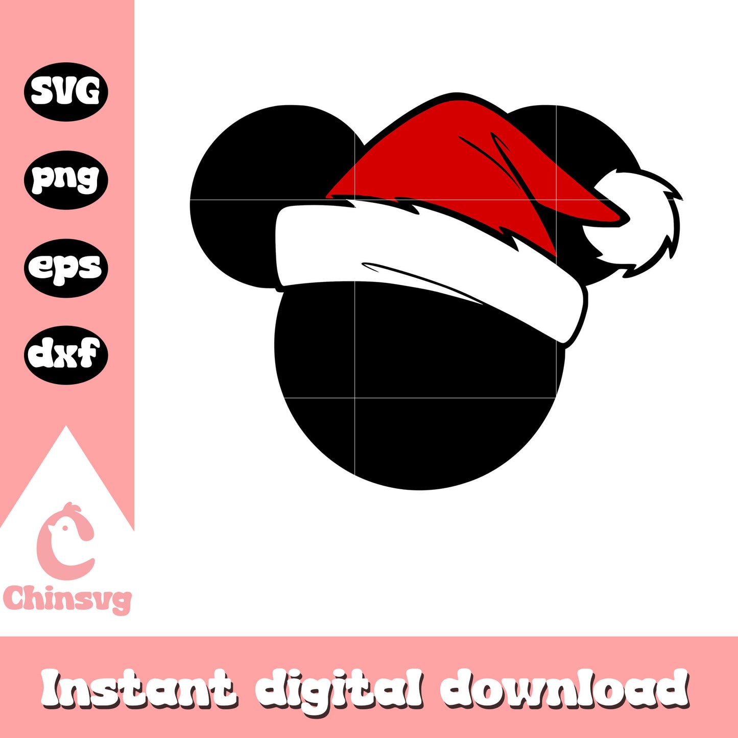 Mickey head black santa hat design svg, christmas mickey head svg