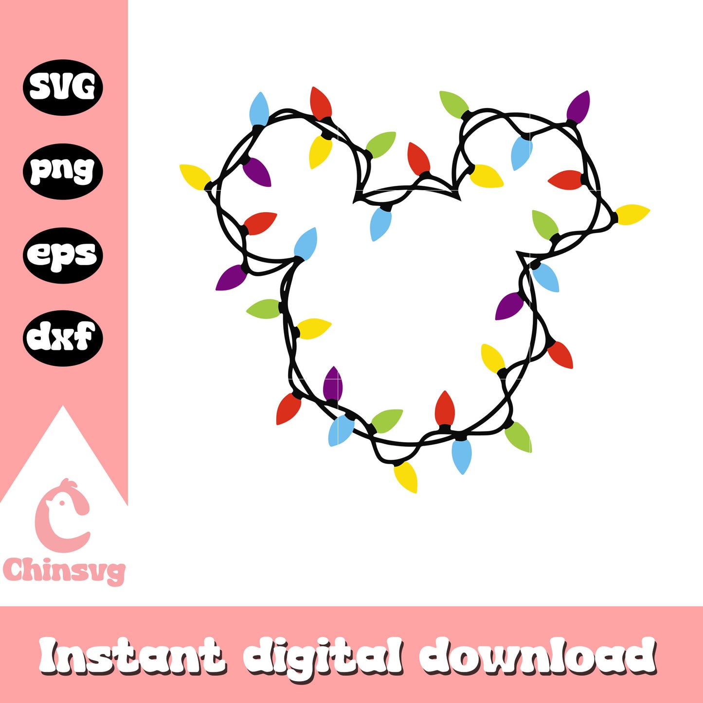 Mickey head christmas flashing lights svg, mickey ears svg