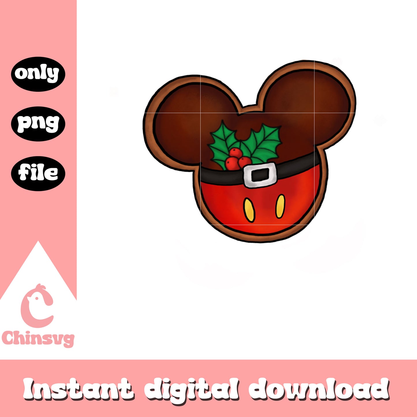 Mickey head christmas holly png, mickey mouse png