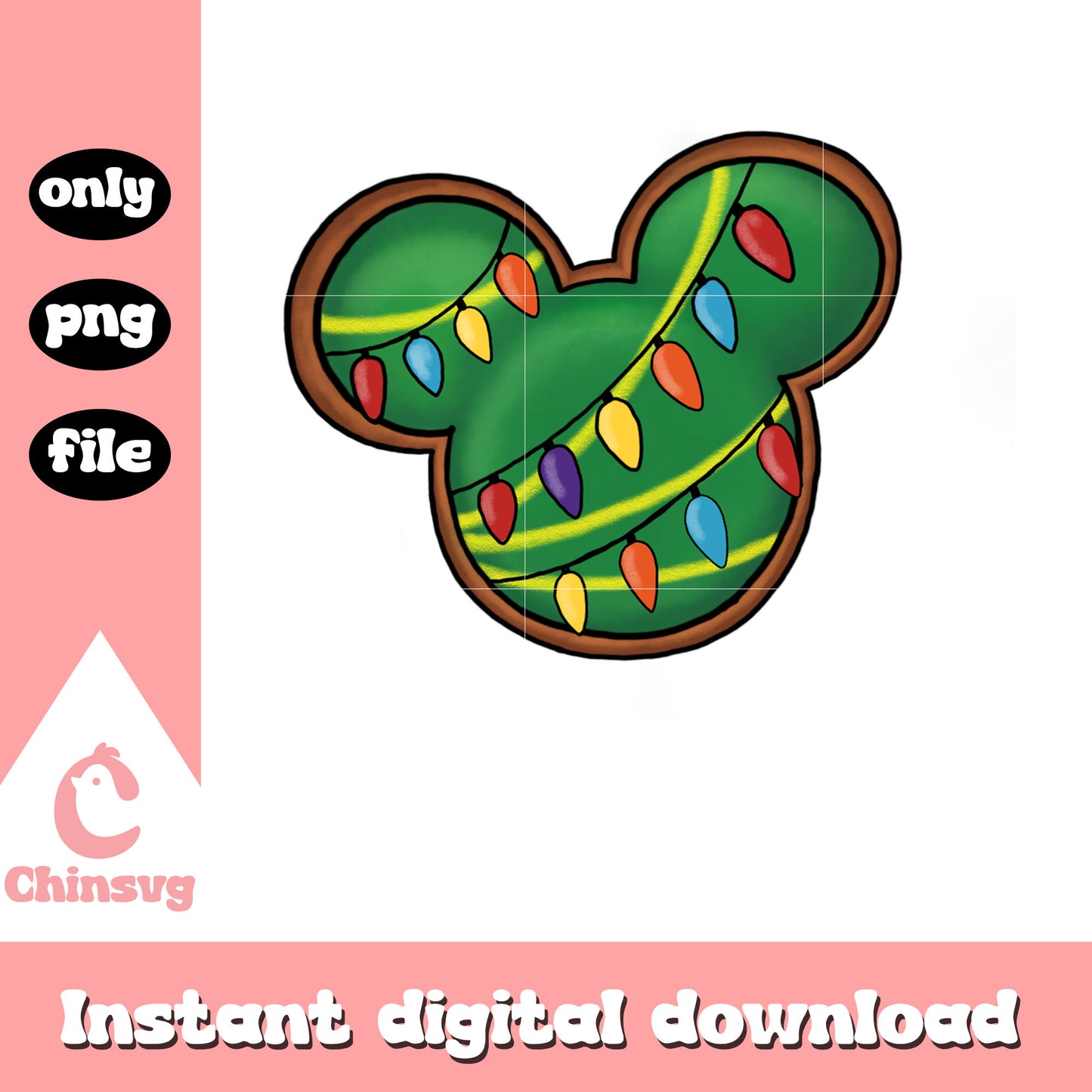 Mickey head christmas lights png, christmas decor png
