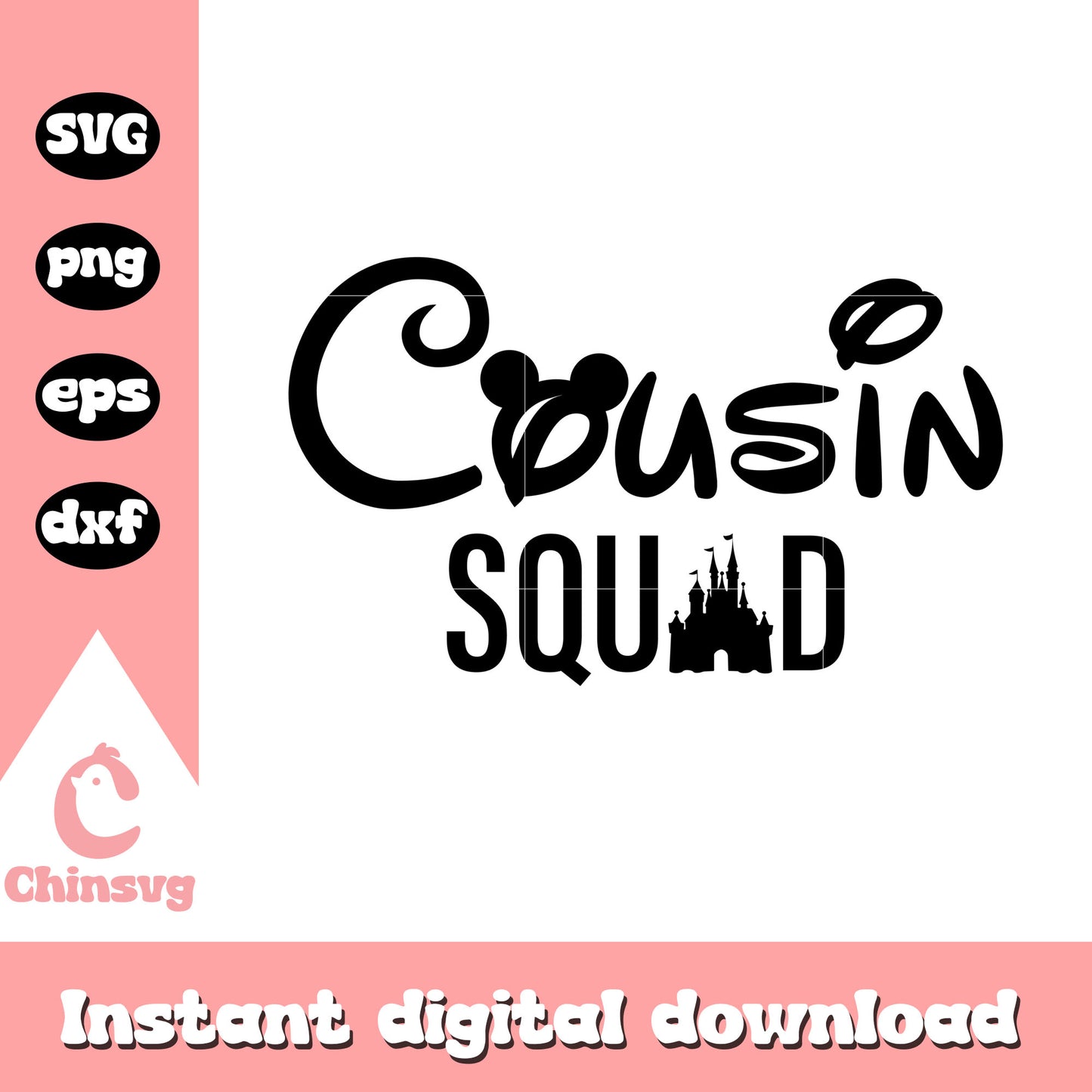 Mickey head cousin squad svg, disney castle svg, mickey mouse svg