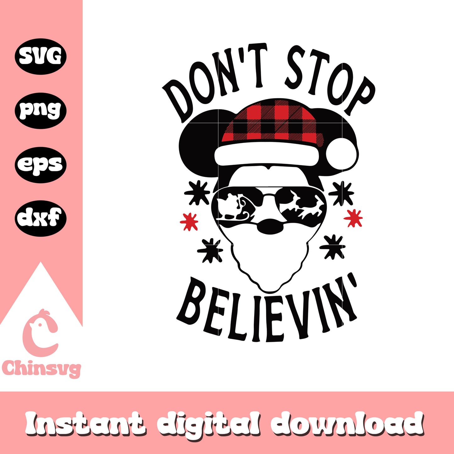 Mickey head don't stop believin christmas svg, santa mickey svg