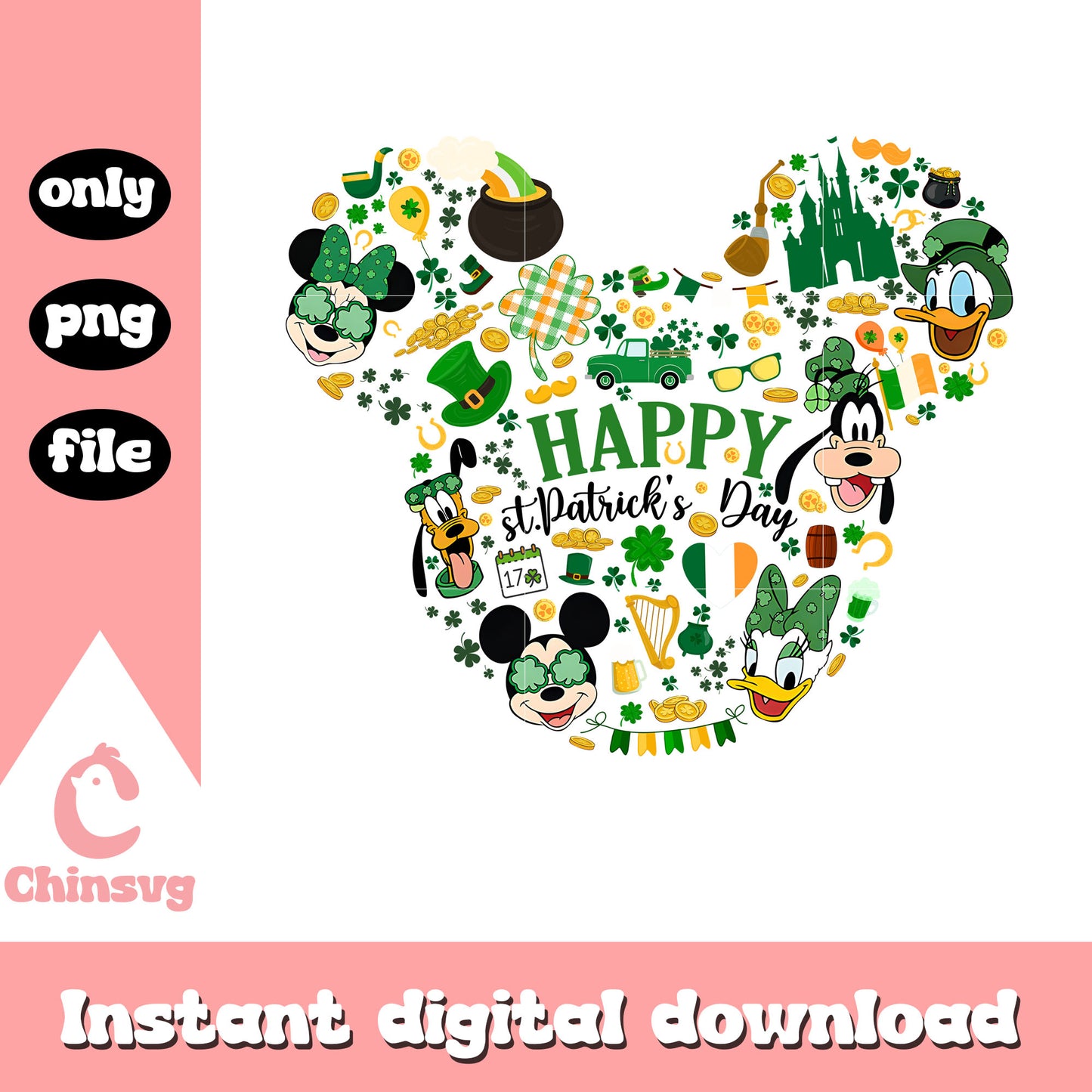 Mickey head doodle happy patrick day png, saint patricks day fact png