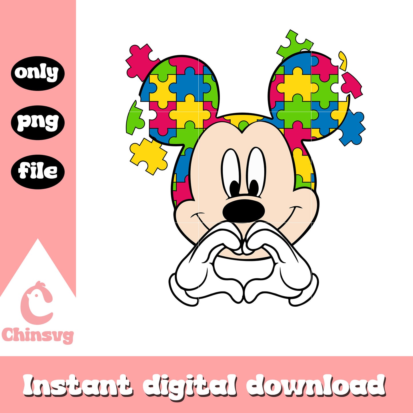 Mickey head puzzle autism png, autism awareness puzzle piece png