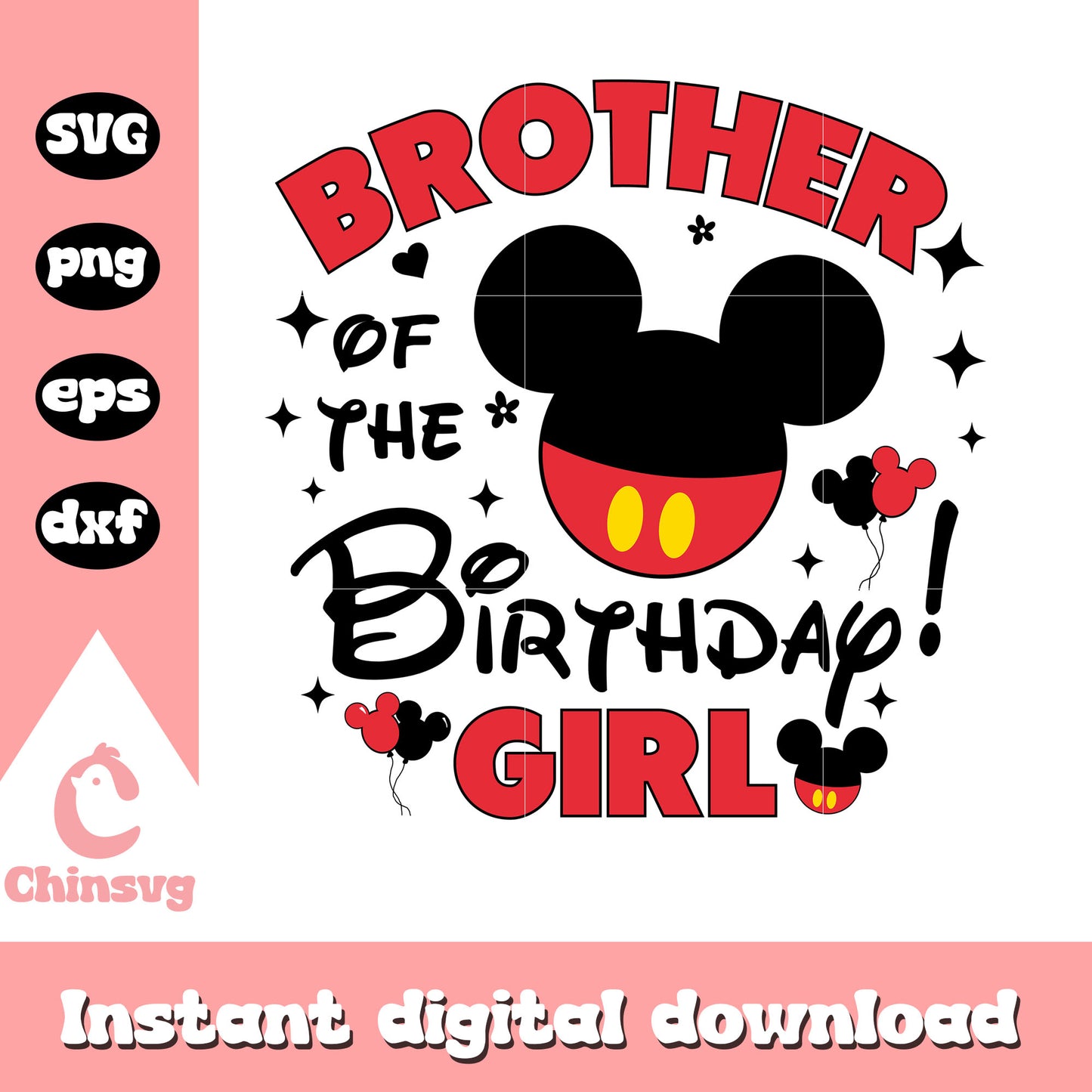 Mickey head red brother of the birthday girl svg, disney svg