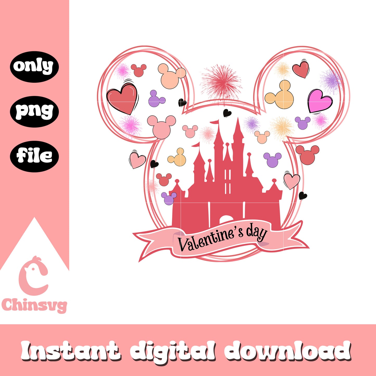 Mickey head valentine's day png, disney castle png, valentine png