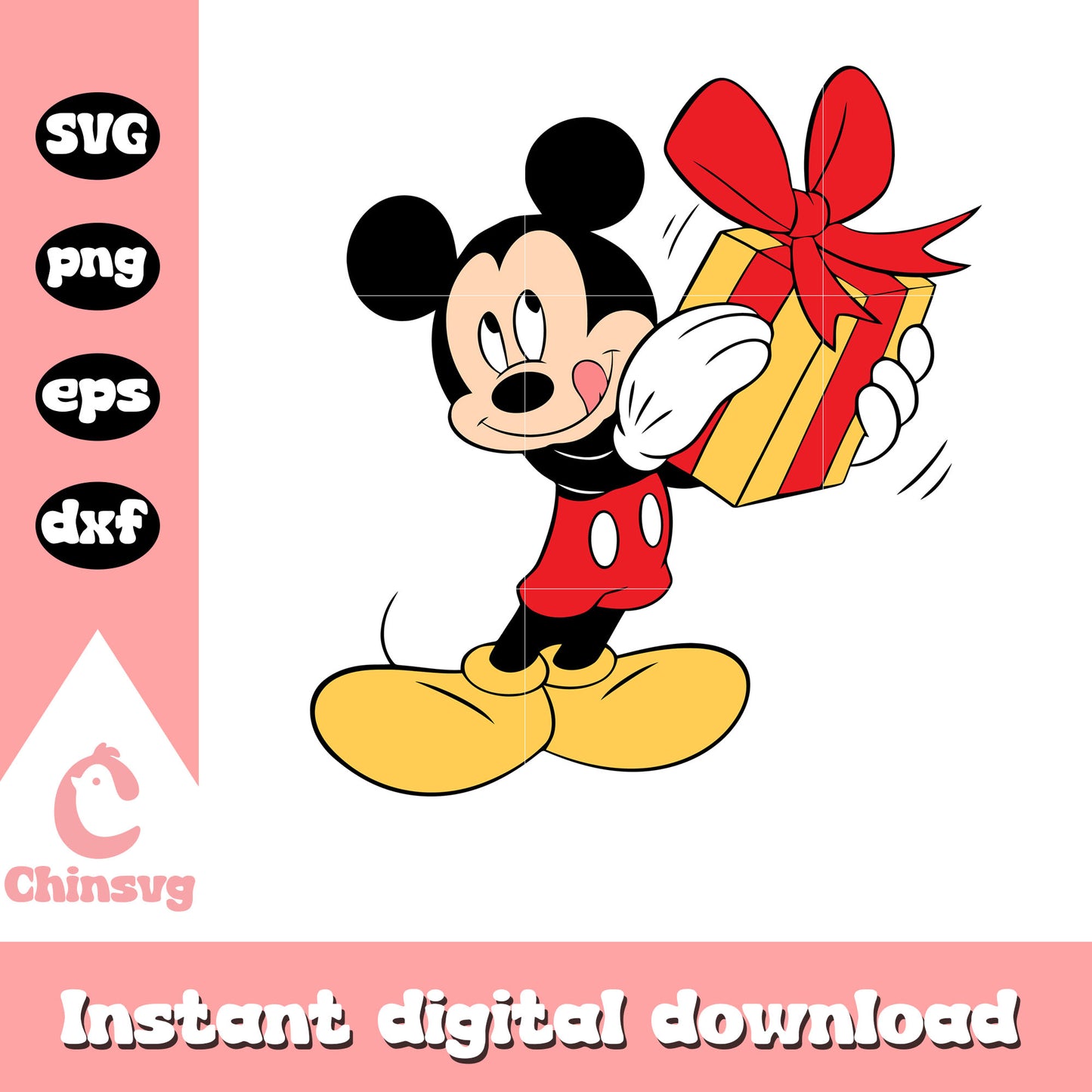 Mickey holding christmas present svg, mickey christmas svg