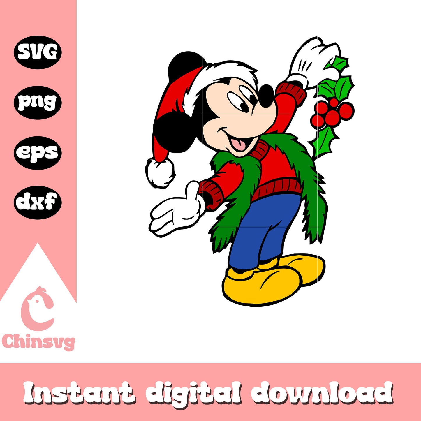 Mickey holding holly christmas svg, mickey mouse christmas svg