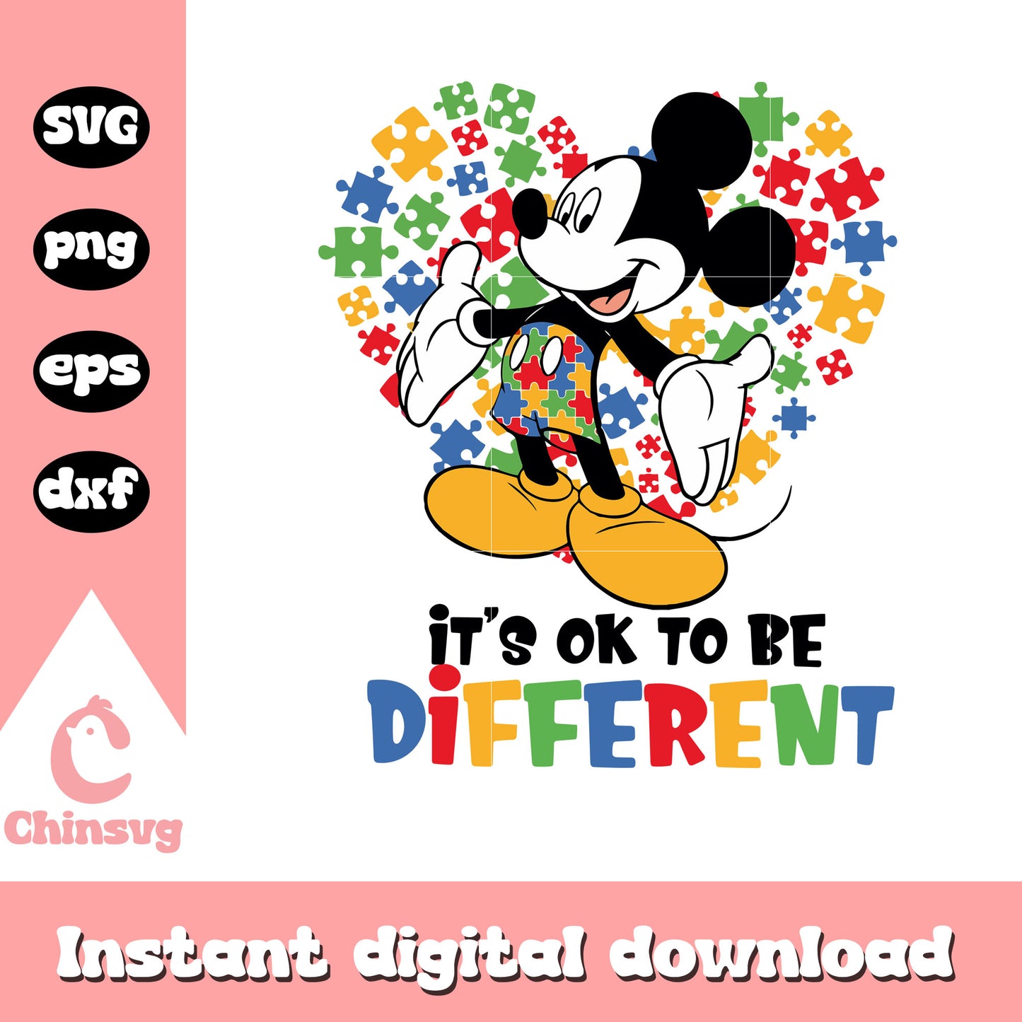 Mickey it's ok to be different svg, autism awareness svg