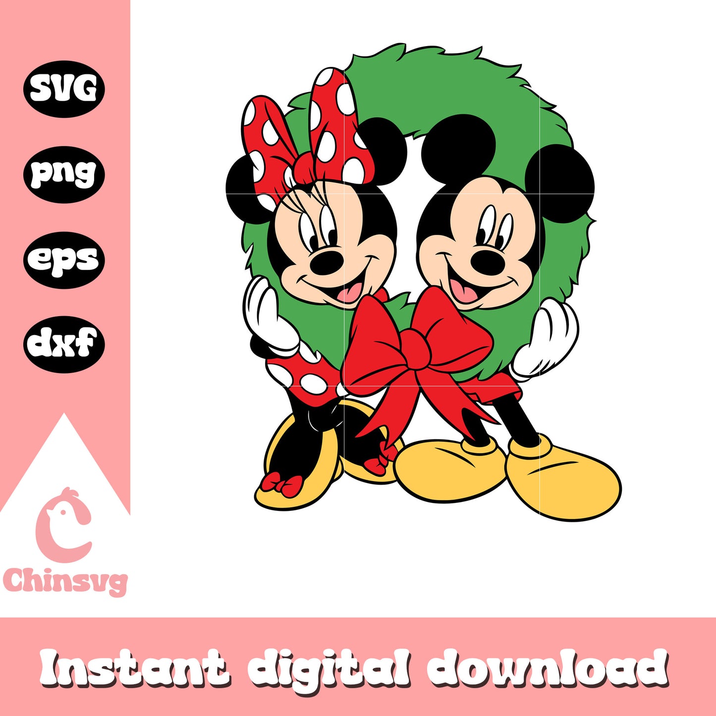 Mickey minnie and wreath christmas svg, christmas mickey minnie svg