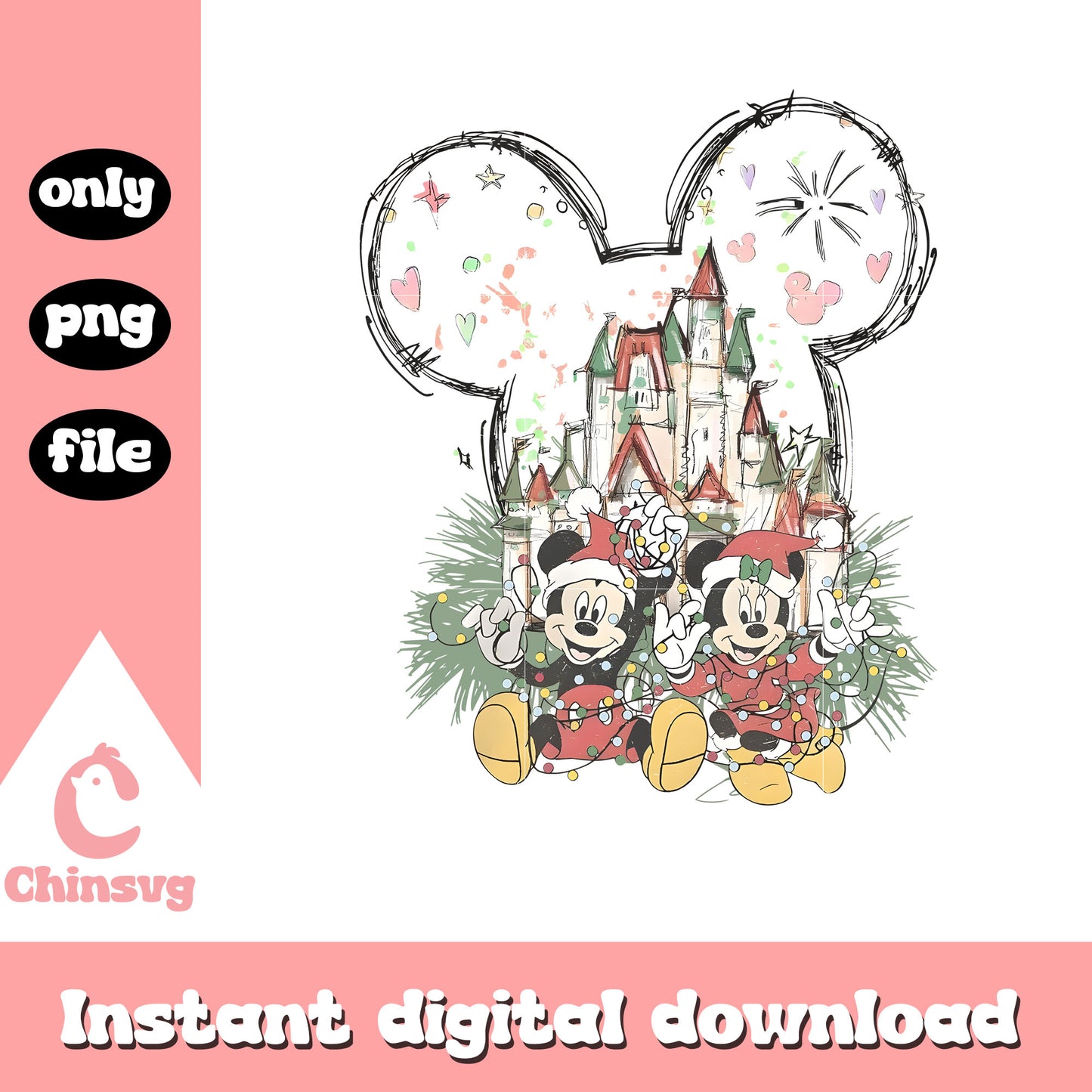 Mickey minnie christmas lights design png, mickey ears chistmas png