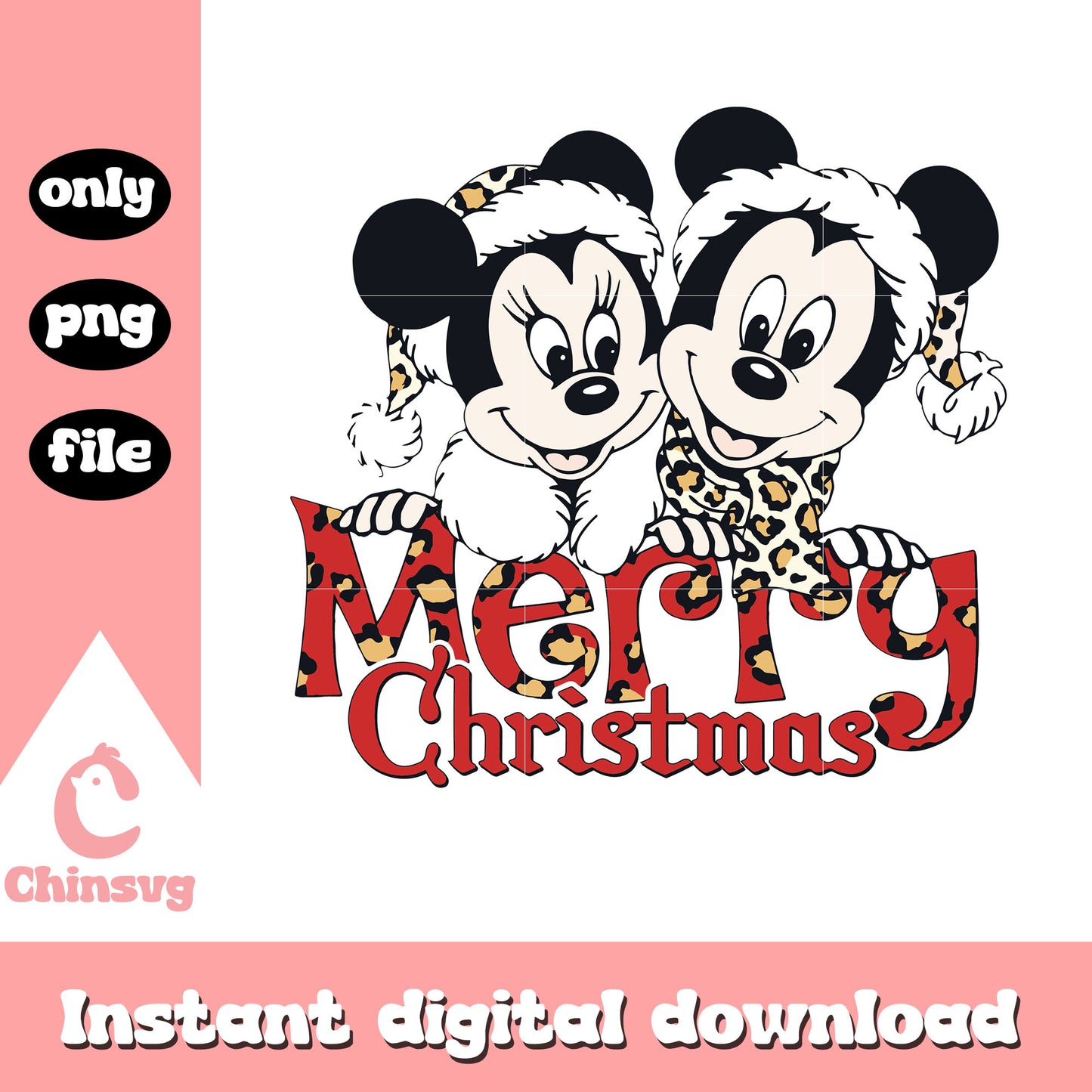 Mickey minnie face merry christmas leopard png, mickey and minnie christmas png