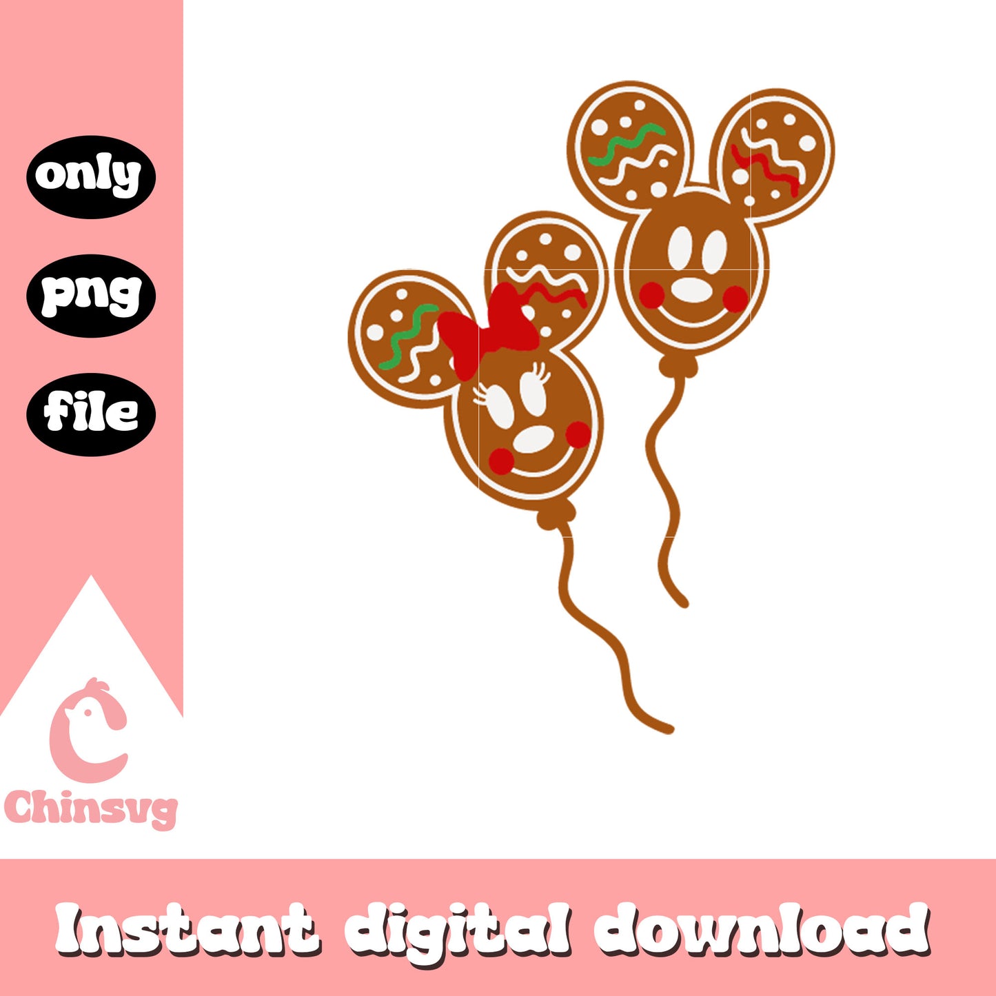 Mickey minnie gingerbread balloon png, mickey and minnie mouse head png