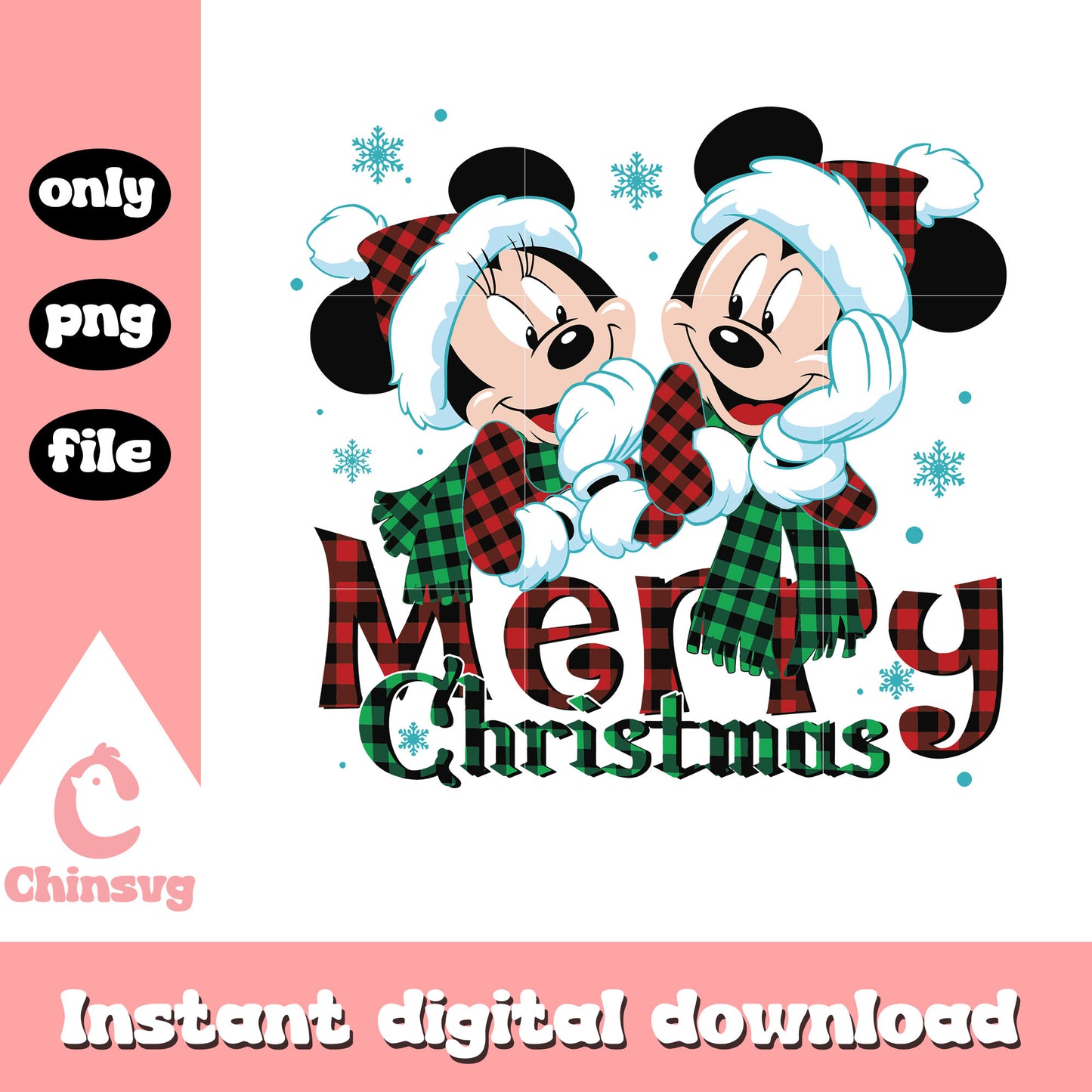 Mickey minnie merry christmas plaid png, christmas mickey and minnie png