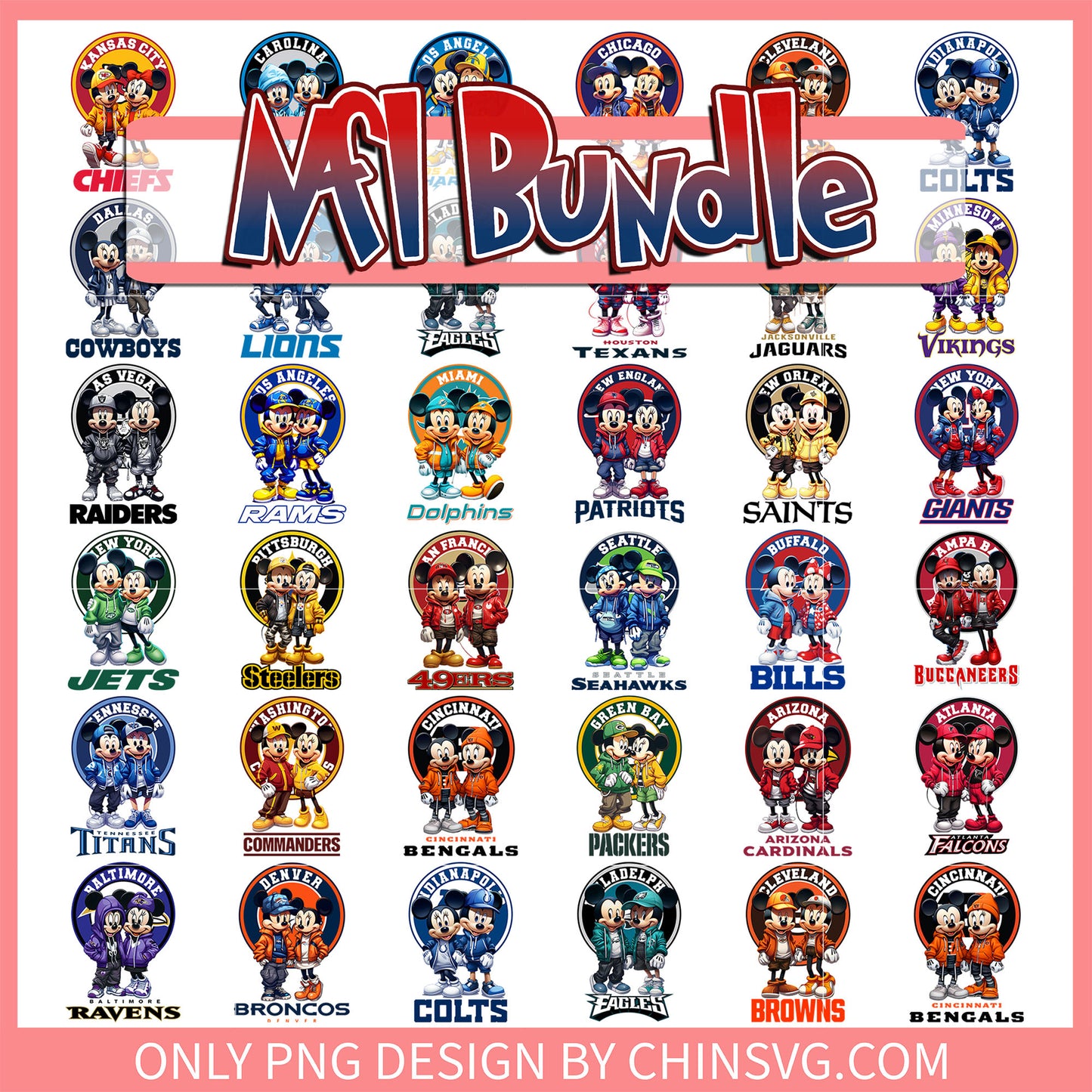 Mickey minnie mouse nfl bundle png, mickey and minnie png, nfl logo png