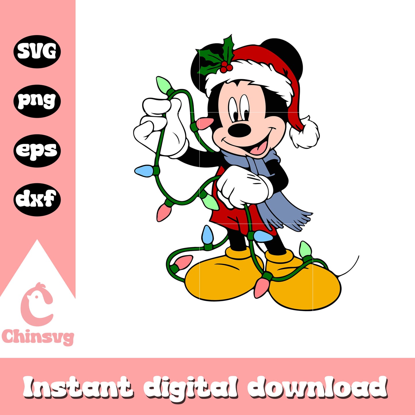 Mickey mouse and christmas lights svg, christmas decor svg