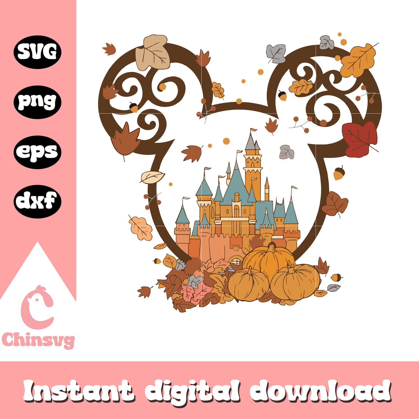Mickey mouse castle autumn svg, mickey mouse head svg, disney svg
