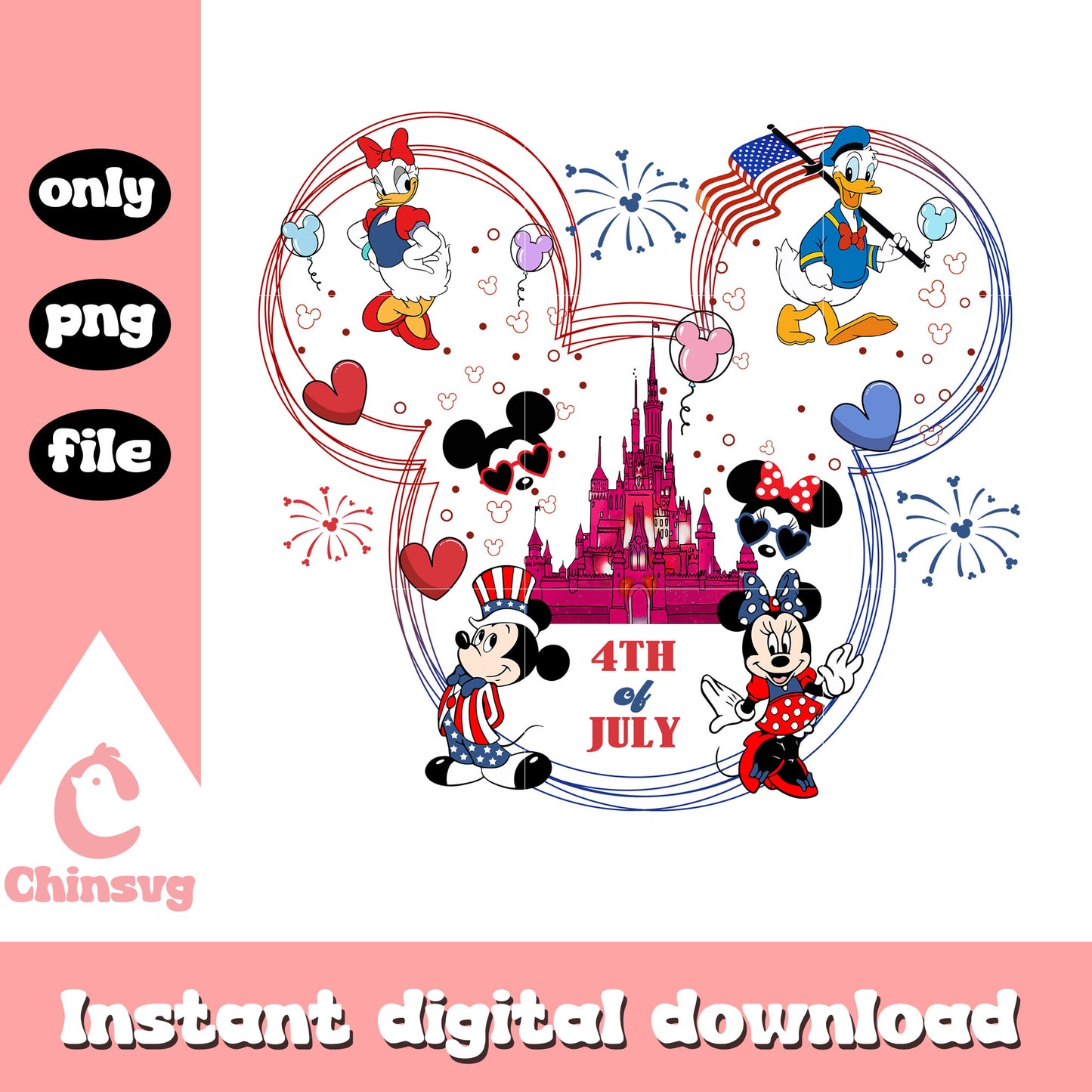 Mickey mouse ears and castle freedom day png, 4th of july png