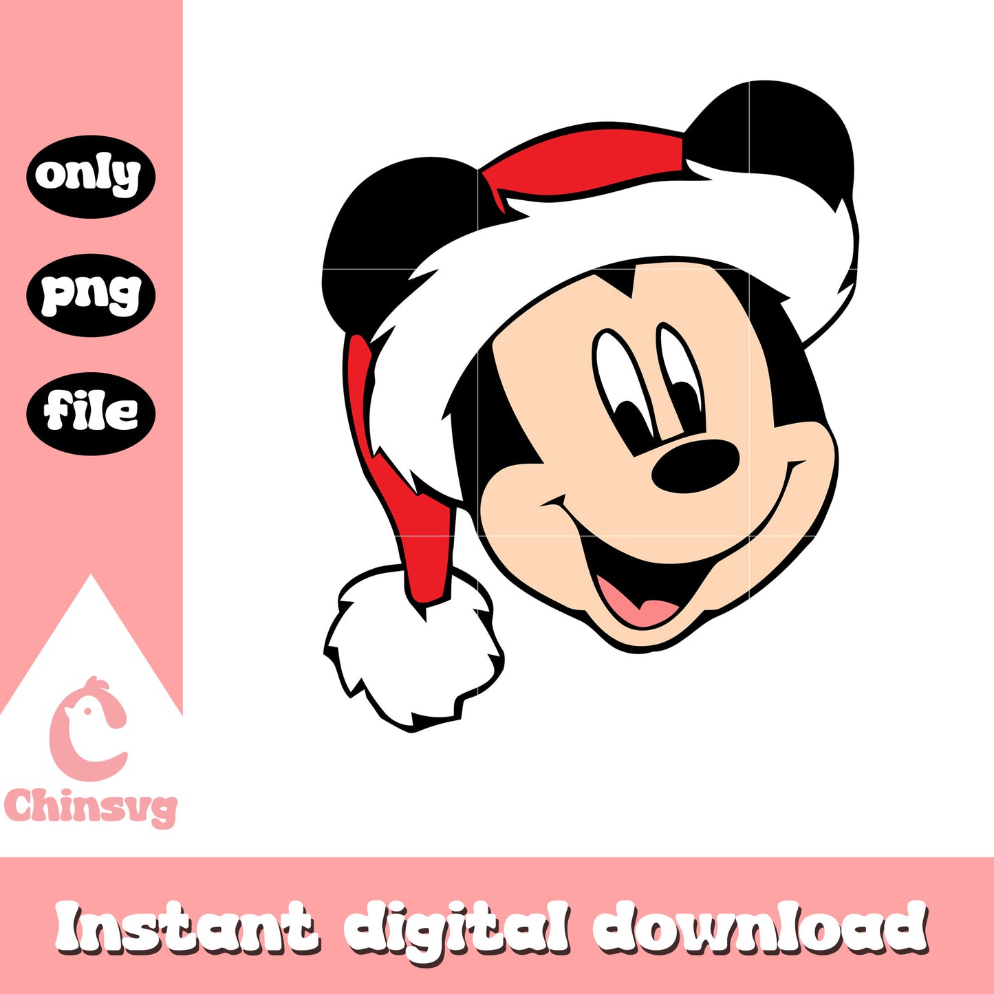 Mickey mouse face santa hat design png, mickey christmas png