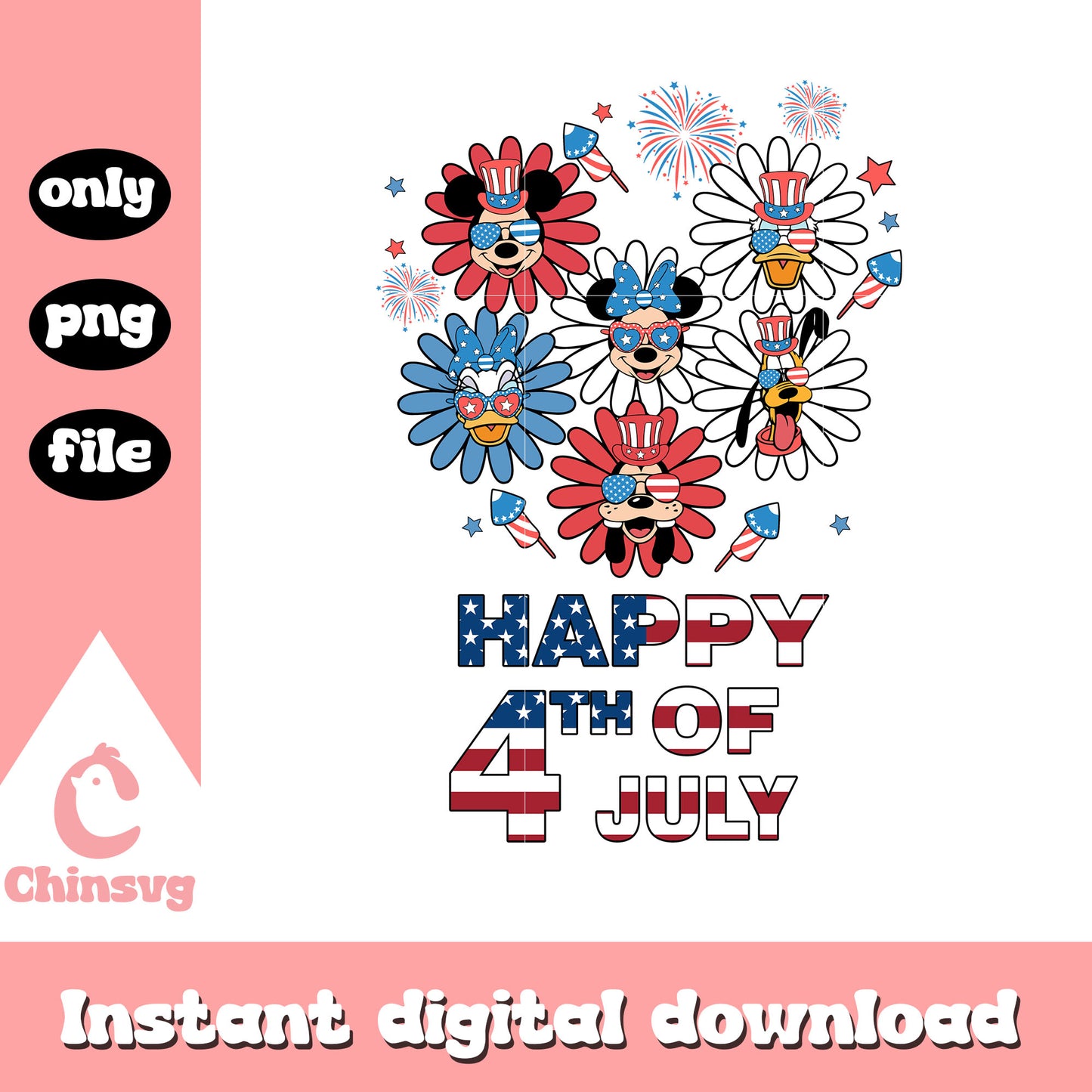 Mickey mouse flower 4th of July Png, Mouse and Friends flower Png