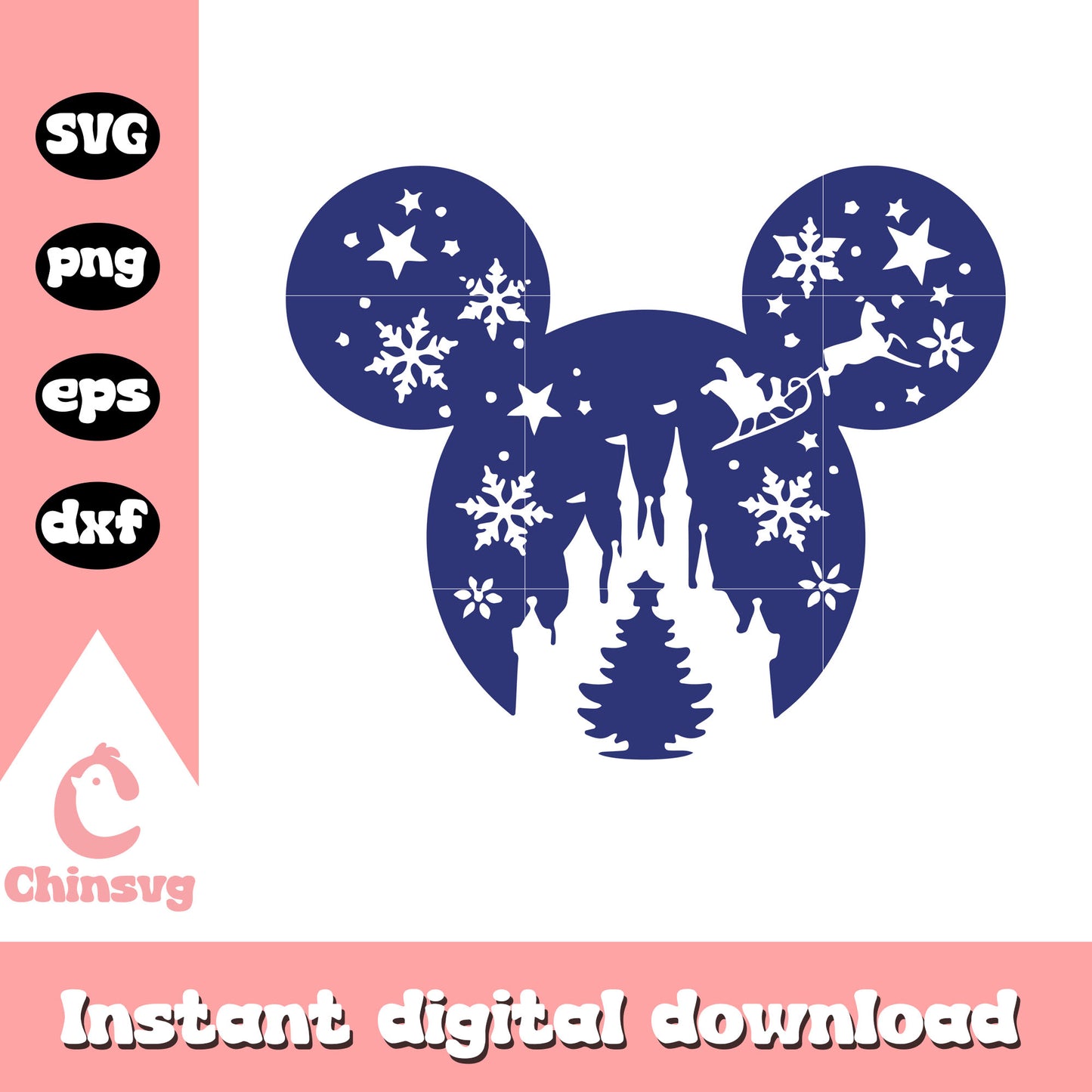 Mickey mouse head castle snow fall svg, mickey christmas svg