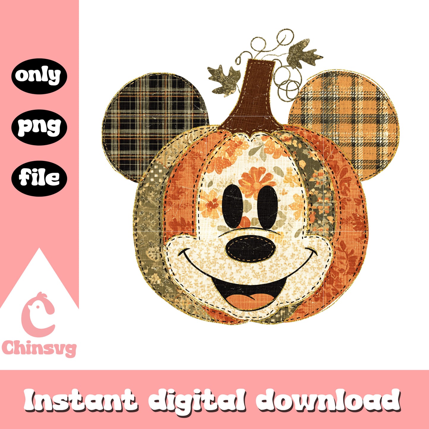 Mickey mouse patchwork pumpkin halloween png, mickey halloween png