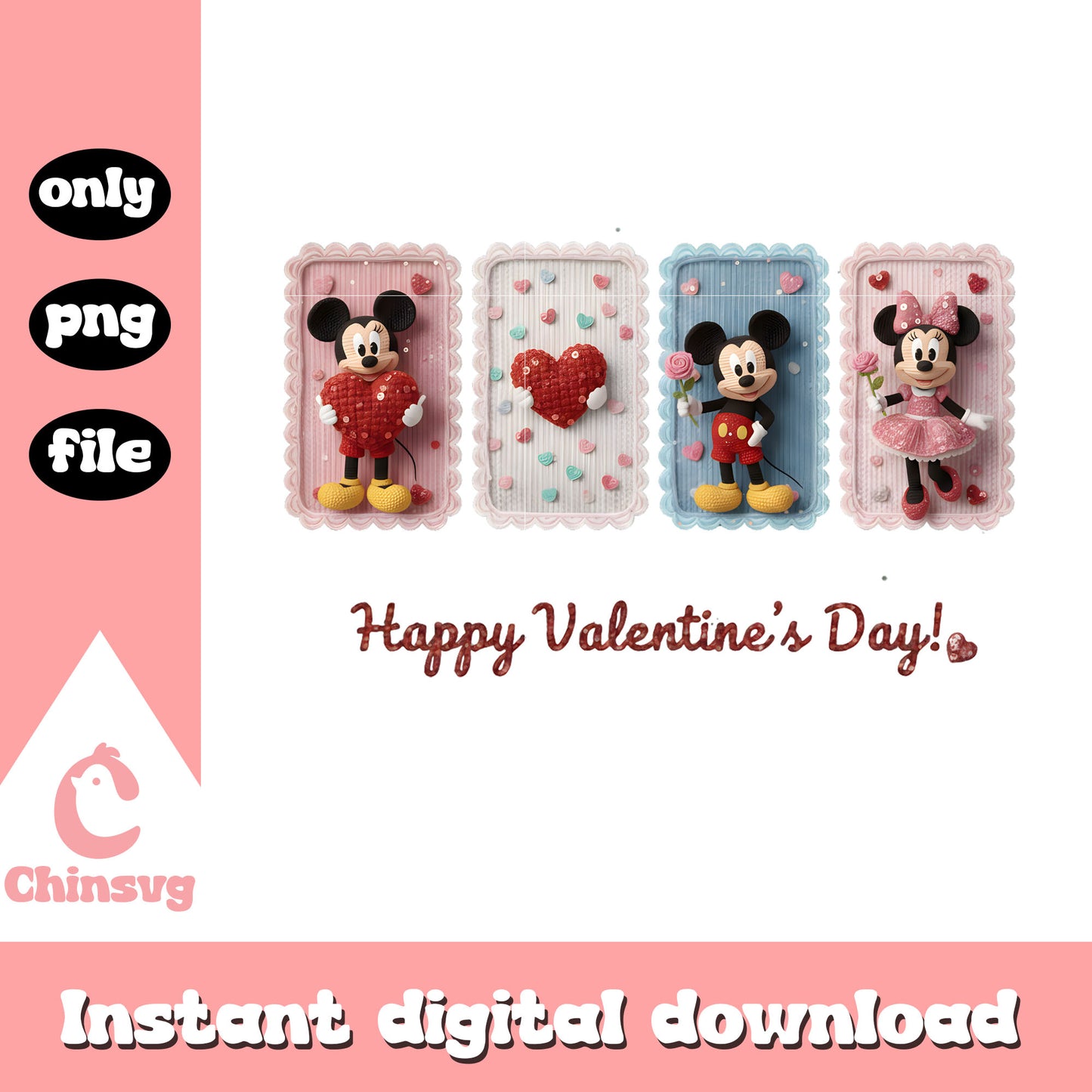 Mickey princess love crochet png, disney valentine's day png