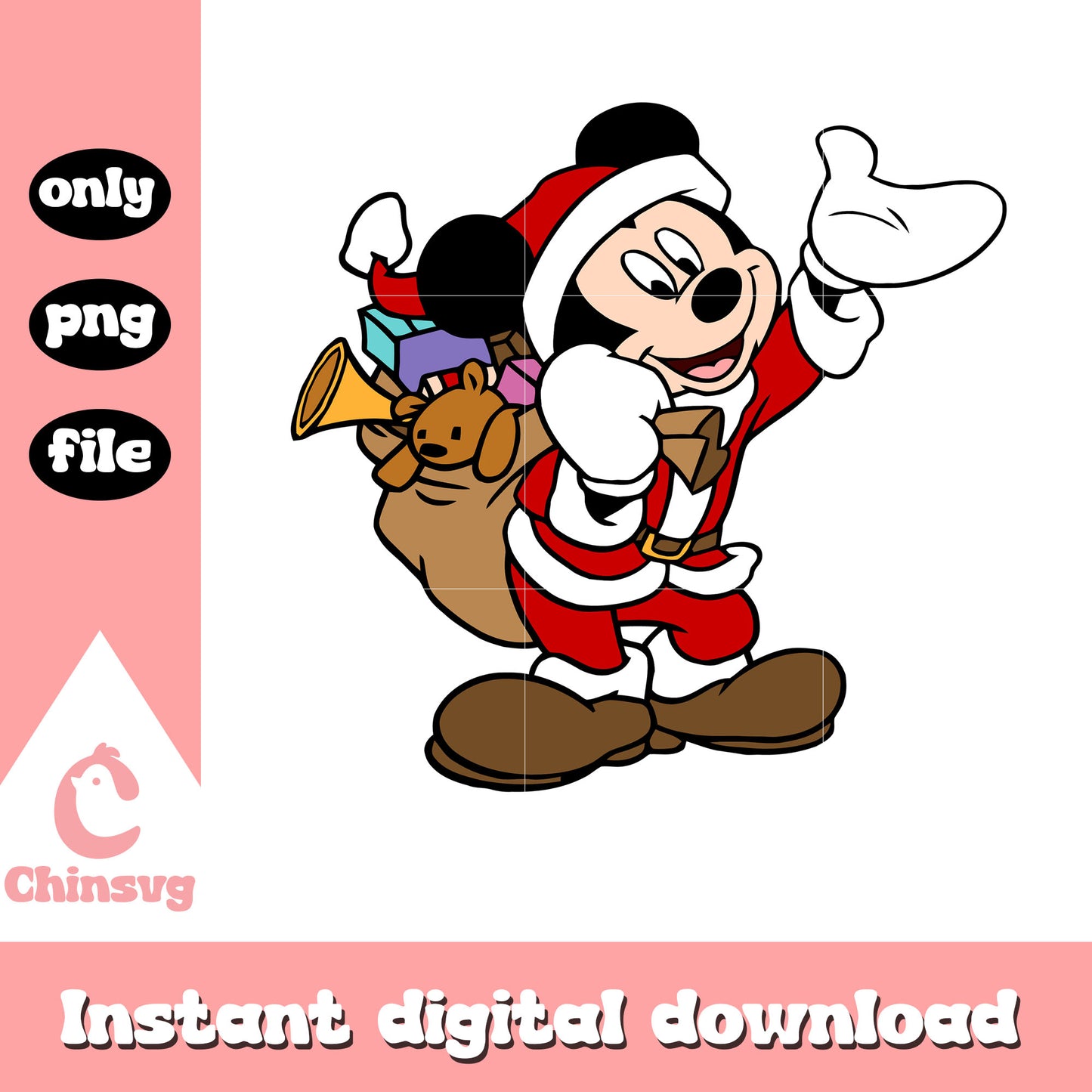 Mickey santa and present christms png, mickey mouse santa png