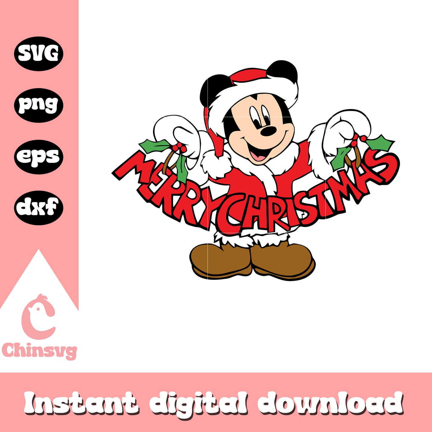 Mickey santa merry christmas design svg, mickey santa svg