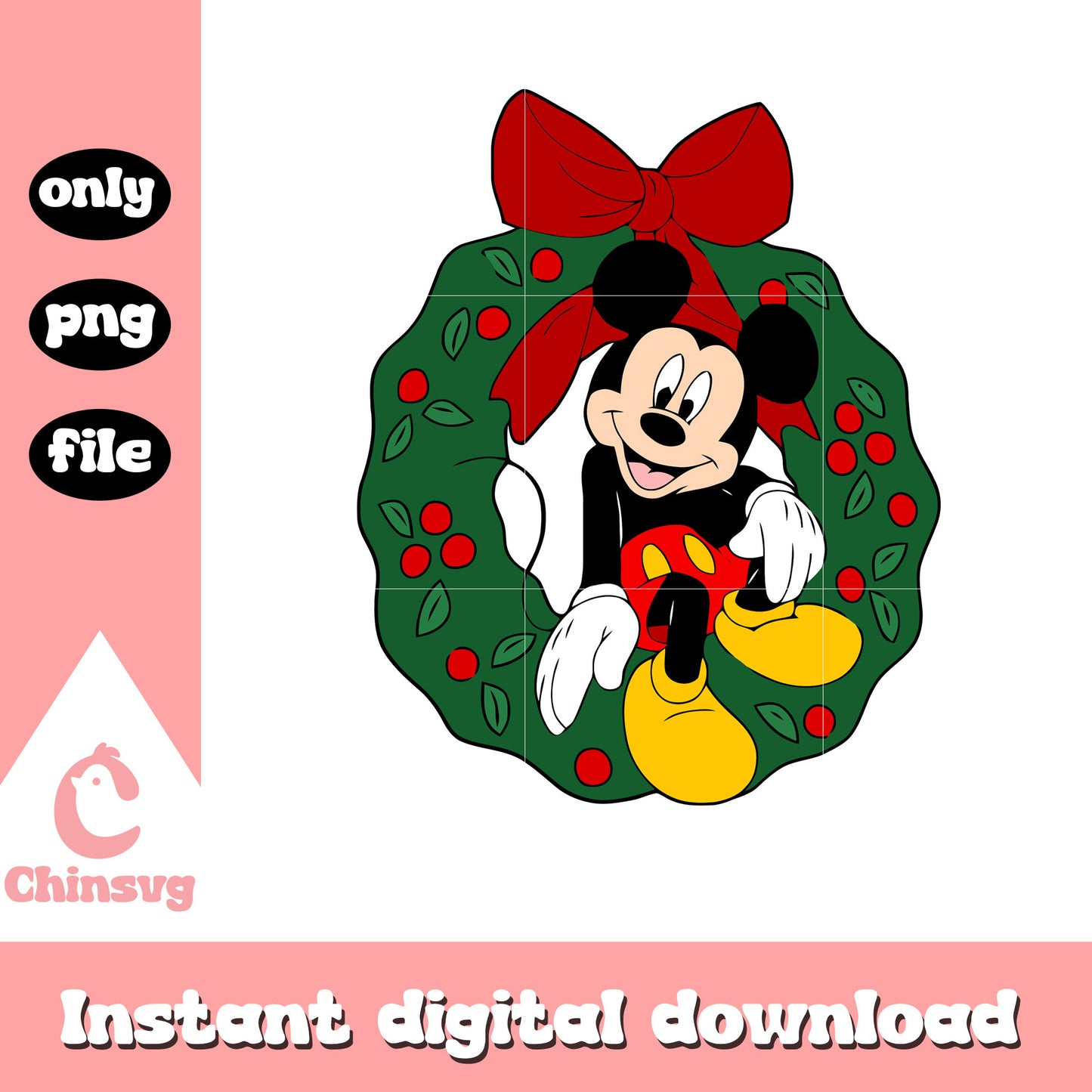 Mickey sitting wreath christmas design png, mickey christmas png