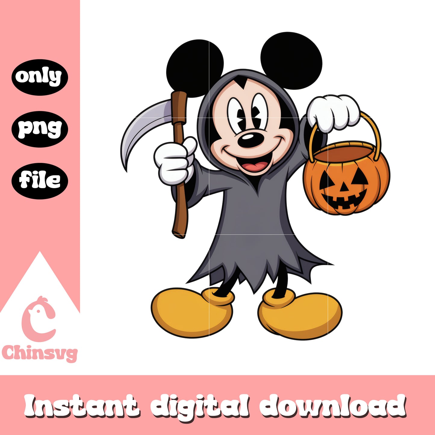 Mickey the death carry pumpkin candy bag clipart png, halloween png