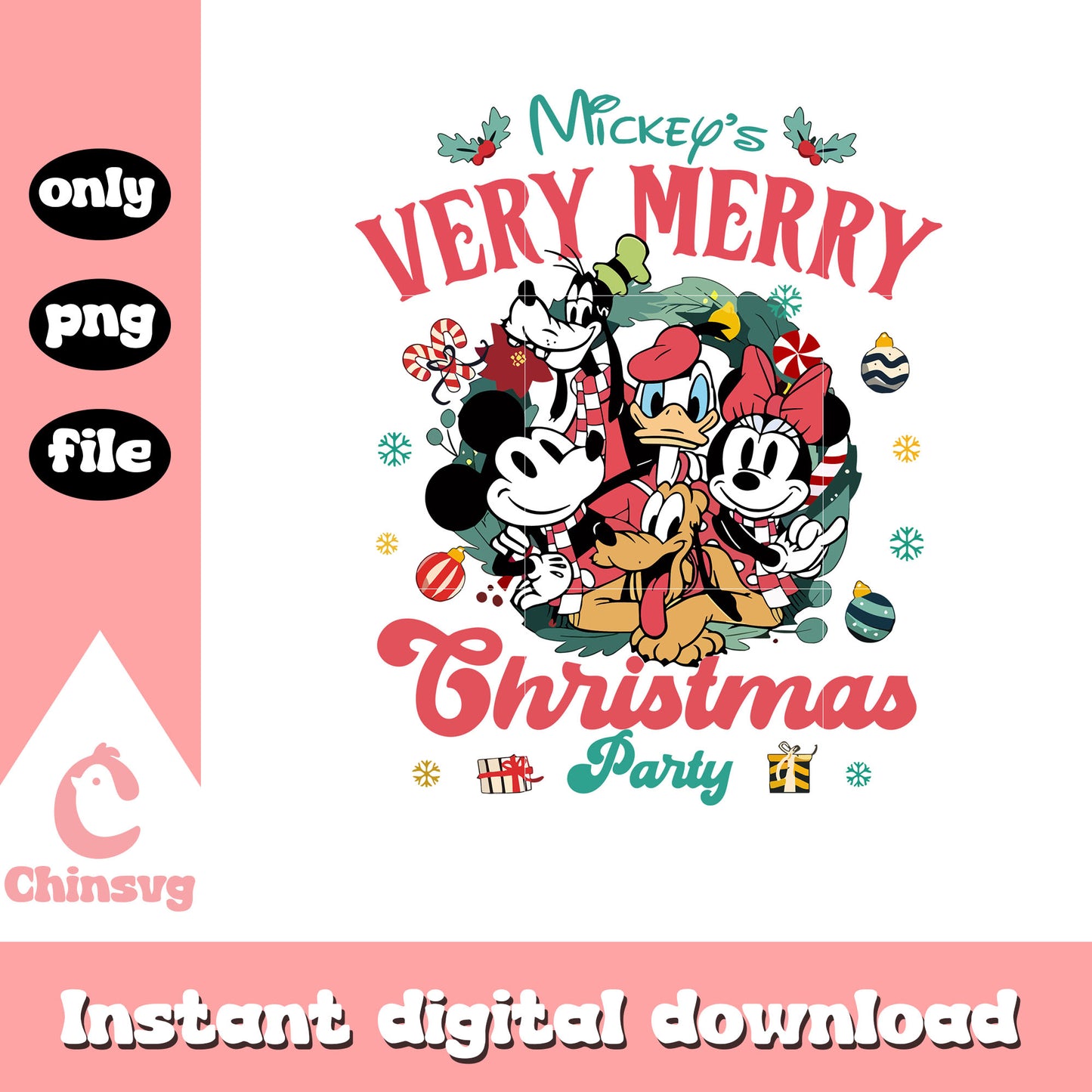 Mickey very merry christmas party design png, christmas mickey and friends png